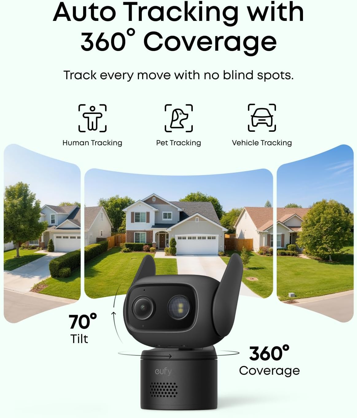 eufy Wired Cam C31,360° Coverage with Pan and Tilt,Indoor and Outdoor,Dual Antenna,Colour Night Vision,Subscription-Free,AI People/Vehicle/Pet/Crying Detection, 24/7 Recording,Black (Black, Solo)