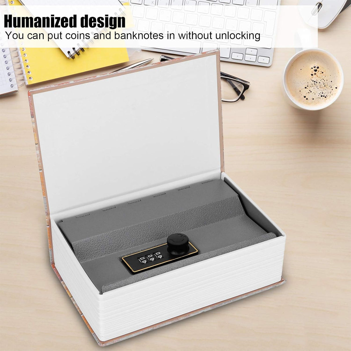 FOTABPYTI Cash Box, Safe Case Large Capacity Safe Box, Book Safe Humanized Design for Office Home