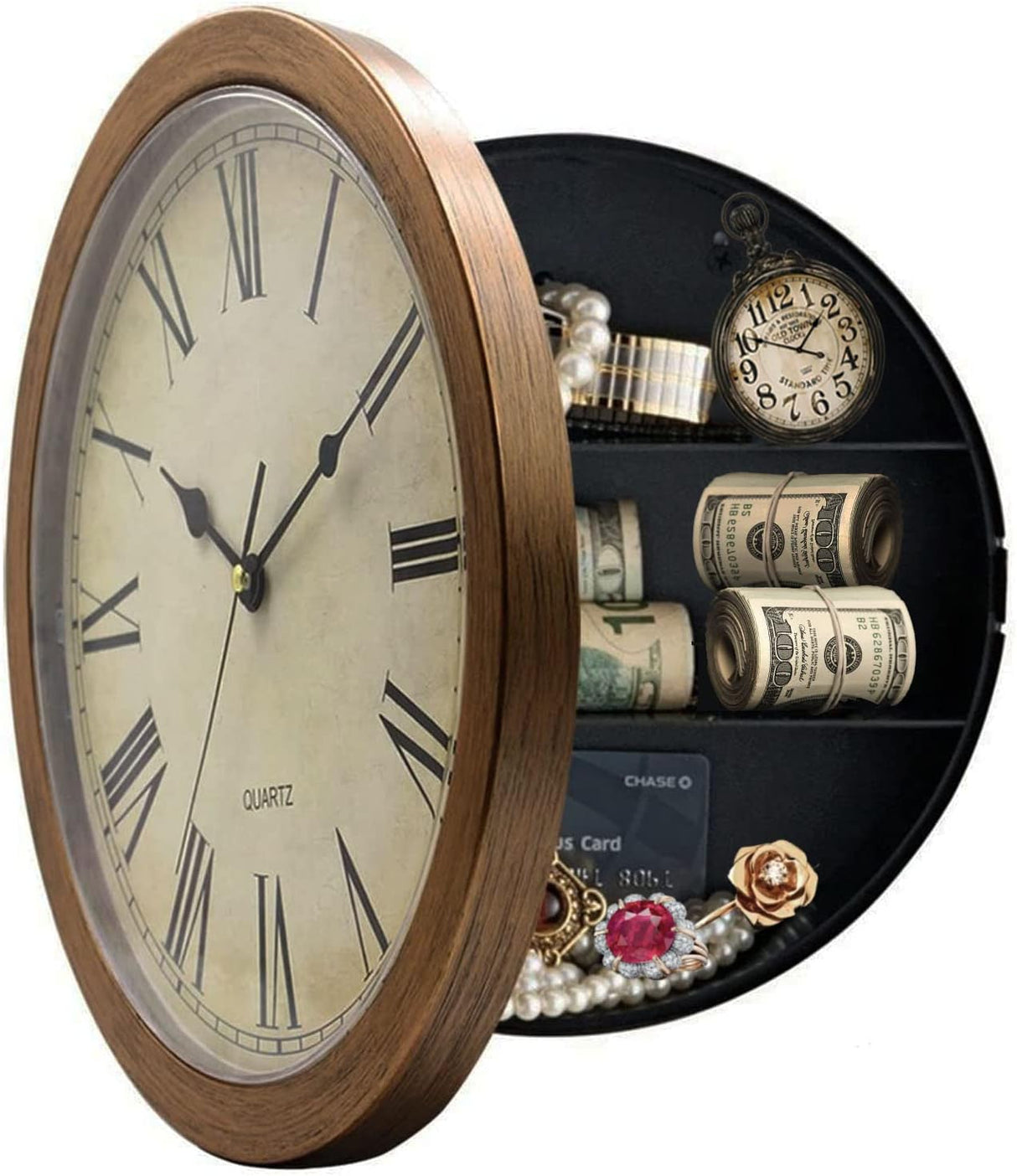 Benkaim Secret Compartment, Upgraded Silent Thickened 10 Inch Plastic Wall Clock Diversion Safe Clock with Hidden Compartment, Secret Hidden Clock for Valuables