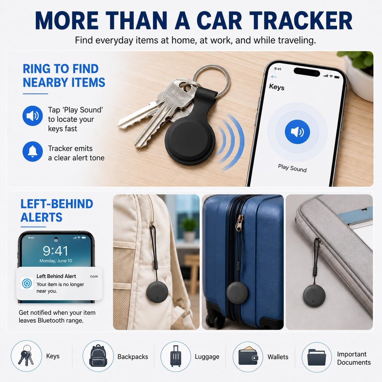 Car Tracker Support Android and iOS Systems, Magnetic Bluetooth Finder for Car with Alerts, Global positioning function,1 Year Battery Life (Includes Keychain, Strap & Mount)