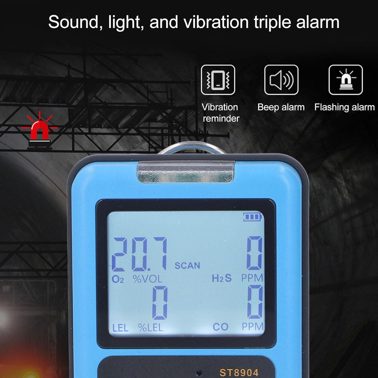 BROLEO Portable 4-Gas Detector (H2S/O2/CO/LEL) with LCD + Alarm