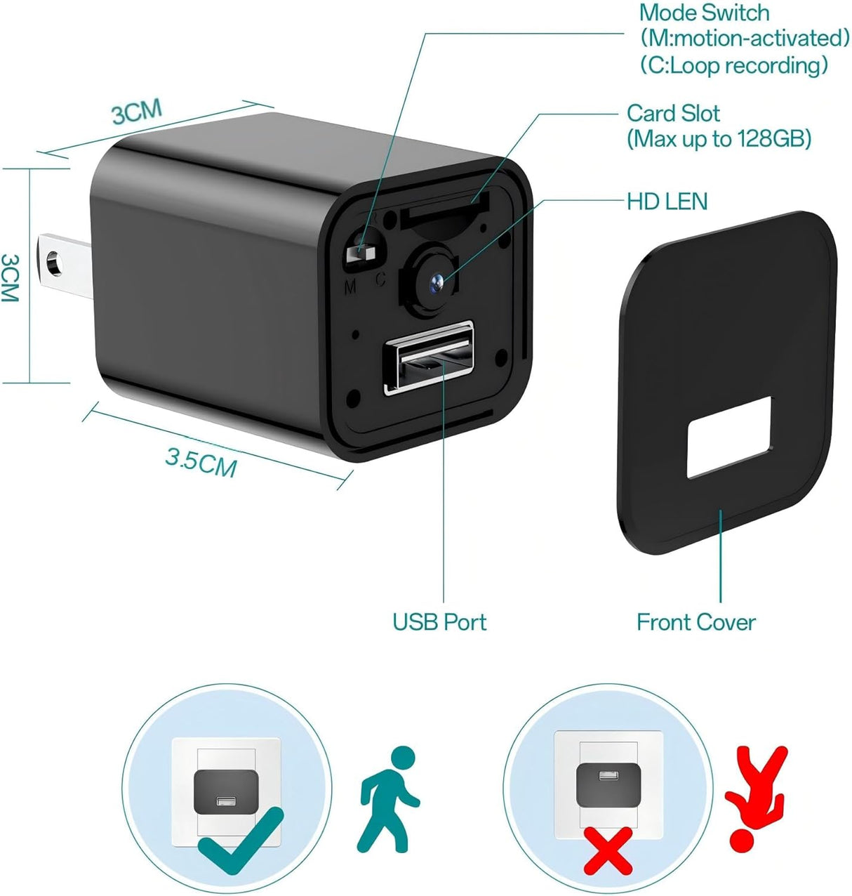 DUVIX Mini Camera with 64G Card 1080P Small Security Camera Charger with Motion Detection for Indoor (No WiFi)
