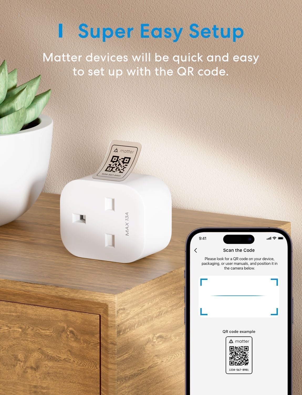 Meross Matter Smart Plug Mini with Energy Monitoring, Works with Apple HomeKit, Alexa, Google Home, SmartThings, WiFi Plug with Voice Remote Control, 13A, 1 Pack