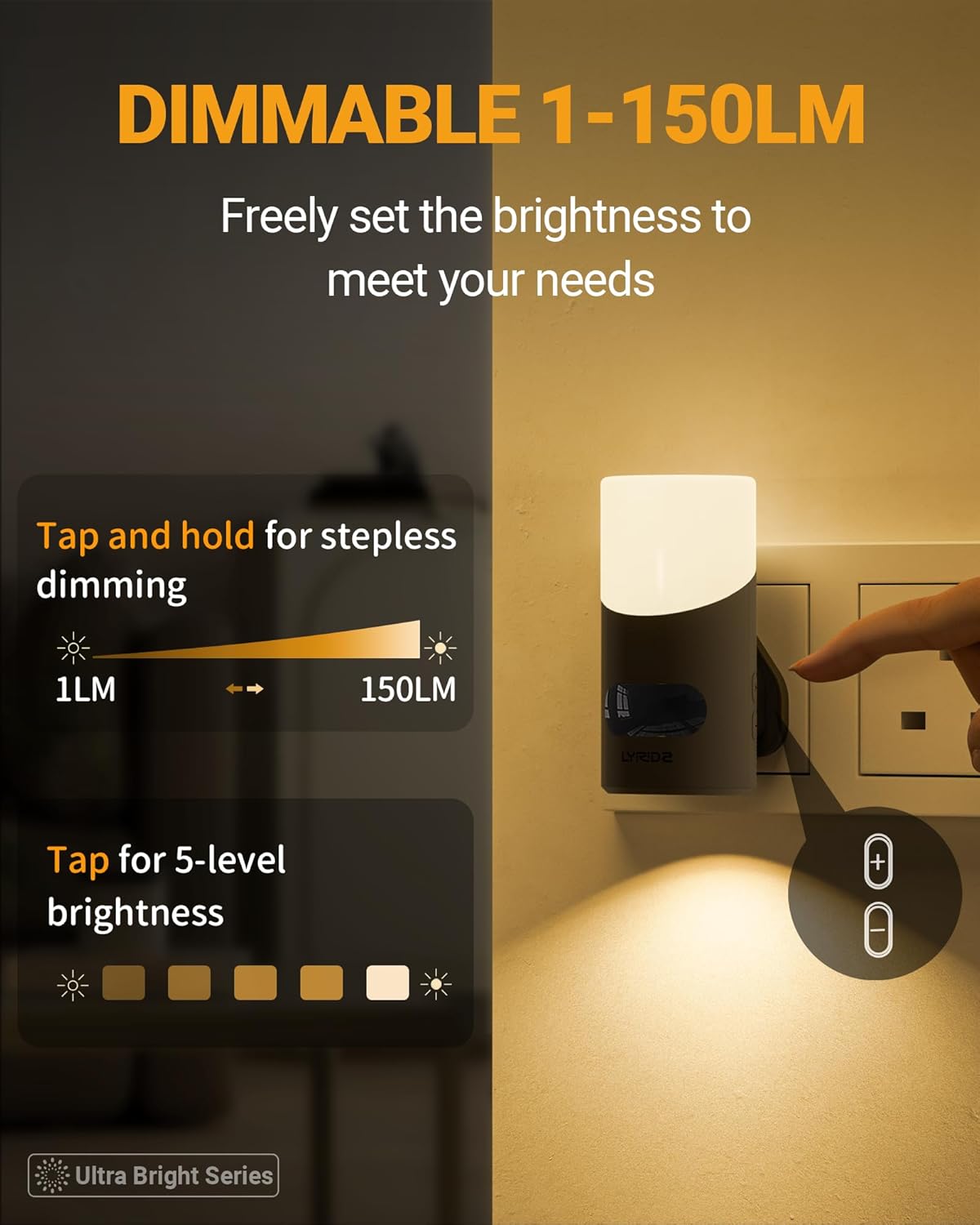 Lyridz Night Light Plug in Wall with Motion Sensor Up-and-Down Glowing, Smart Dimmable Warm White Motion Sensor Night Light Ideal for Hallway Bedroom Stairs Washbasin, 2 Pack