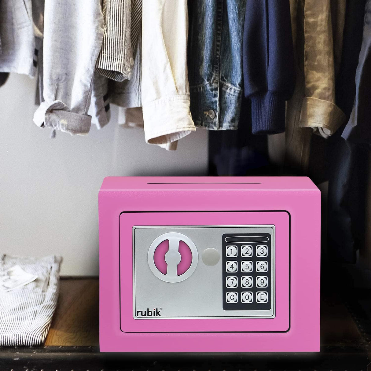 Rubik Mini Cash Deposit Drop Slot Safe with Key + PIN (Pink)