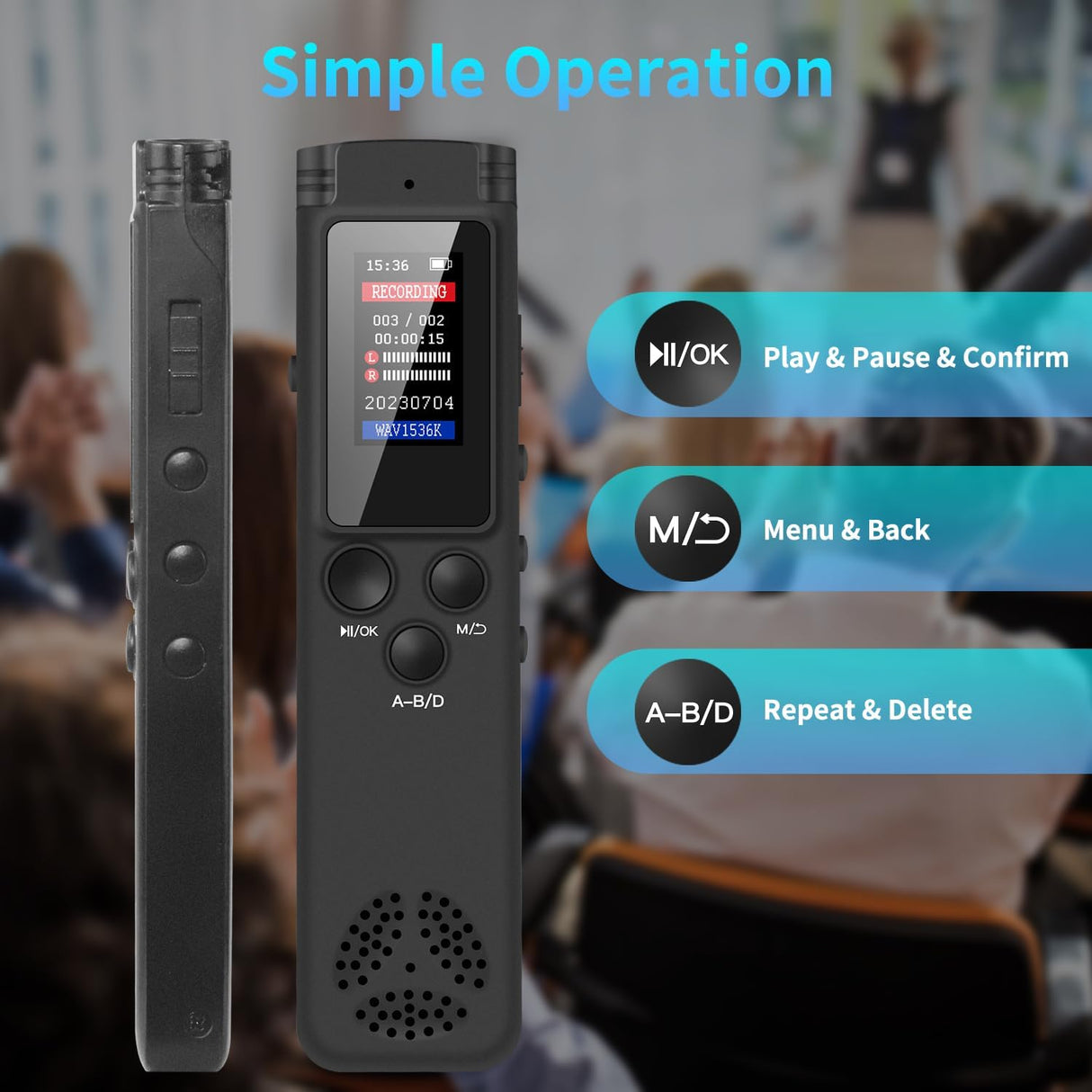 ASINNO 64GB Digital Voice Recorder, Voice-Activated + USB-C