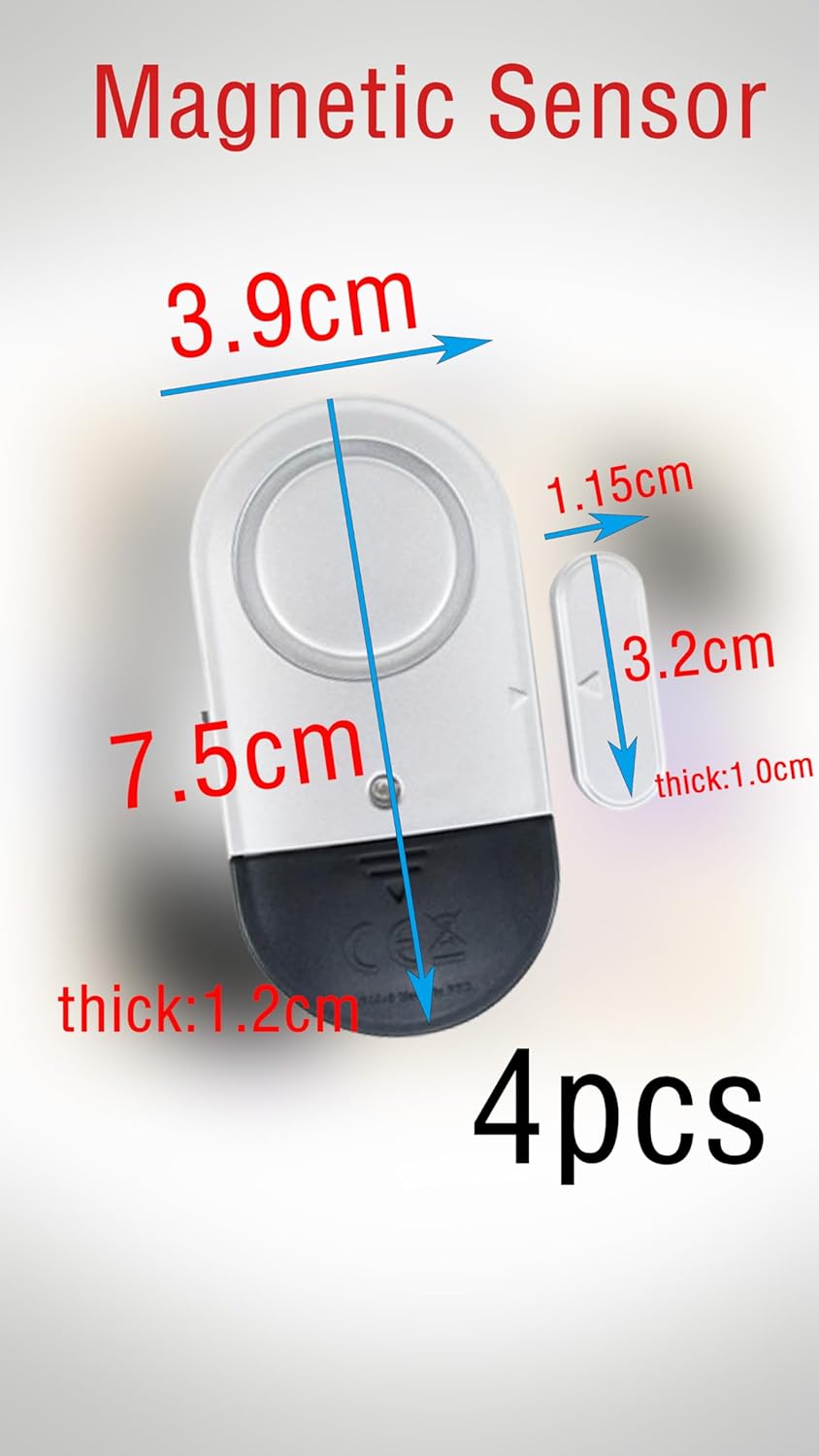 Window Door Alarm, 4 Pack, 125 DB Loud Wireless Chime, Magnetic Sensor for Home Security, Battery Included with Low Battery Alert, for Doors, Windows, Apartments, Offices, and Garages