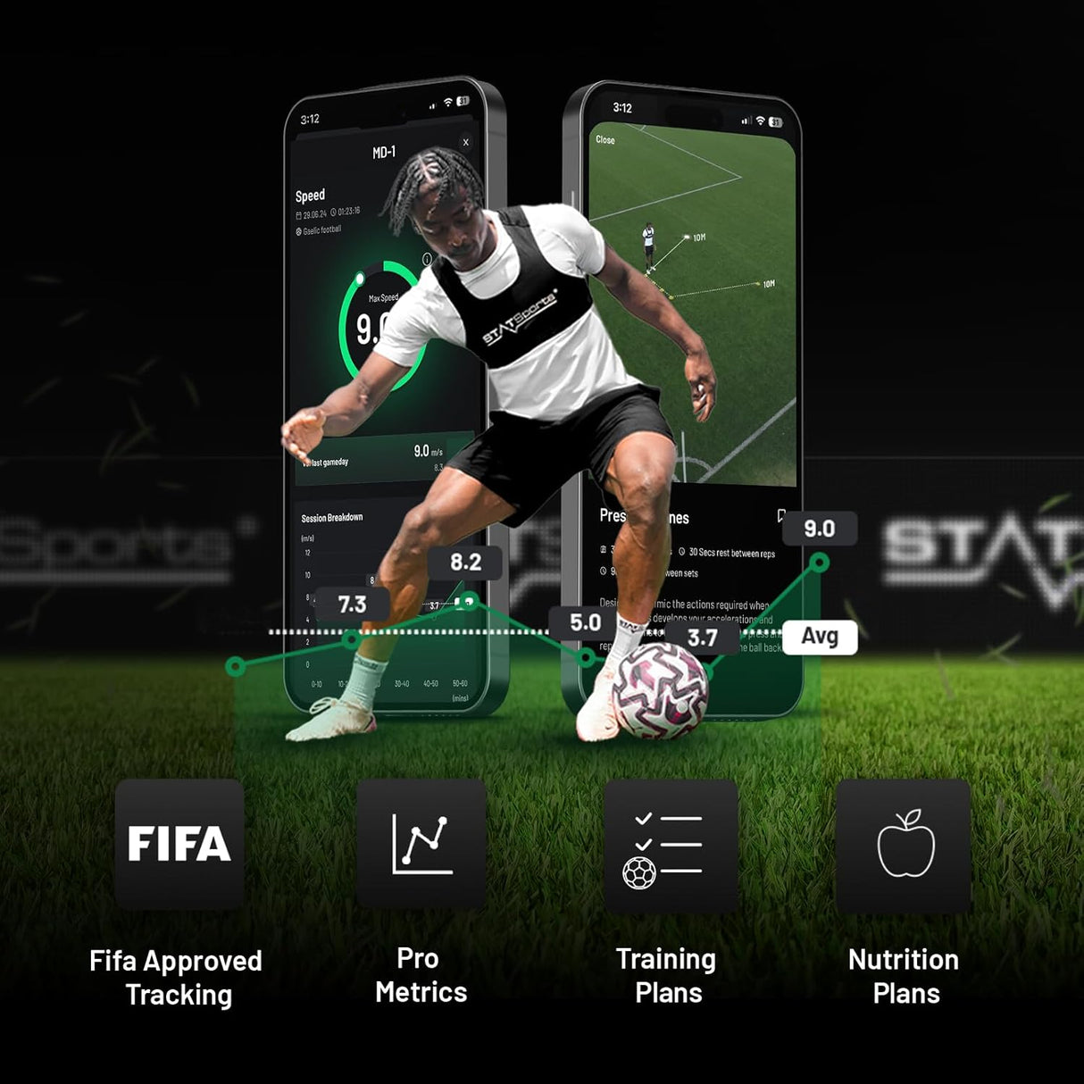 STATSports Academy Football GPS Tracker Vest – Pro-level Football Tracker with All-In-One App for Coaching, Training and Nutrition – Tracks 24 Metrics – GPS Vest Used by Pro Players, Adult S