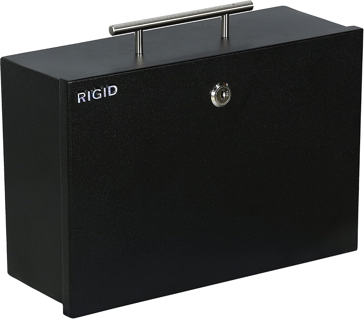 RIGID Large Cash Box | Steel Safe Box | Metal Security Chest with Key Lock | Durable Portable Money Box Safe for Bills Jewelry Receipts Coins (22 * 32.5 * 12 cm) Black - Assembled