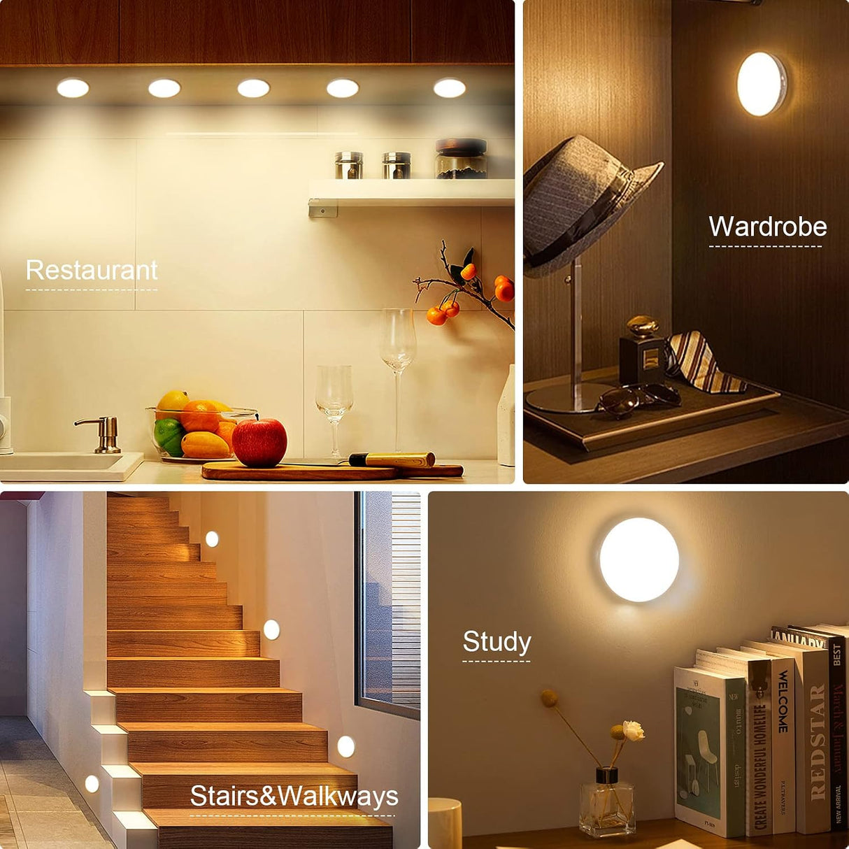 8 LEDs Rechargeable Motion Sensor Light, Cordless LED Night Light with USB Cables and Magnetic Patch, Wireless Wall Lamp for Stair