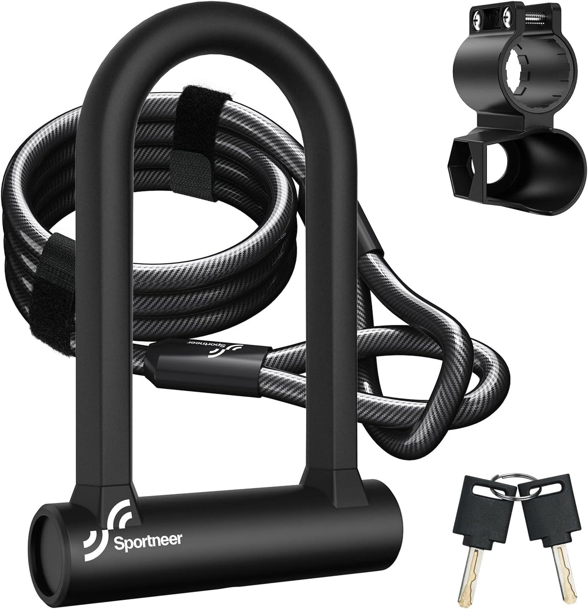 Sportneer Bike Lock Set Heavy Duty U Lock with 5 Ft Security Steel Cable for Road Mountain Bike