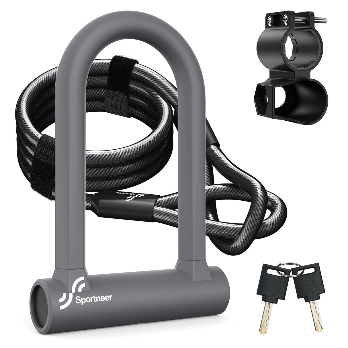Sportneer Bike Lock Set Heavy Duty U Lock with 5 Ft Security Steel Cable for Road Mountain Bike