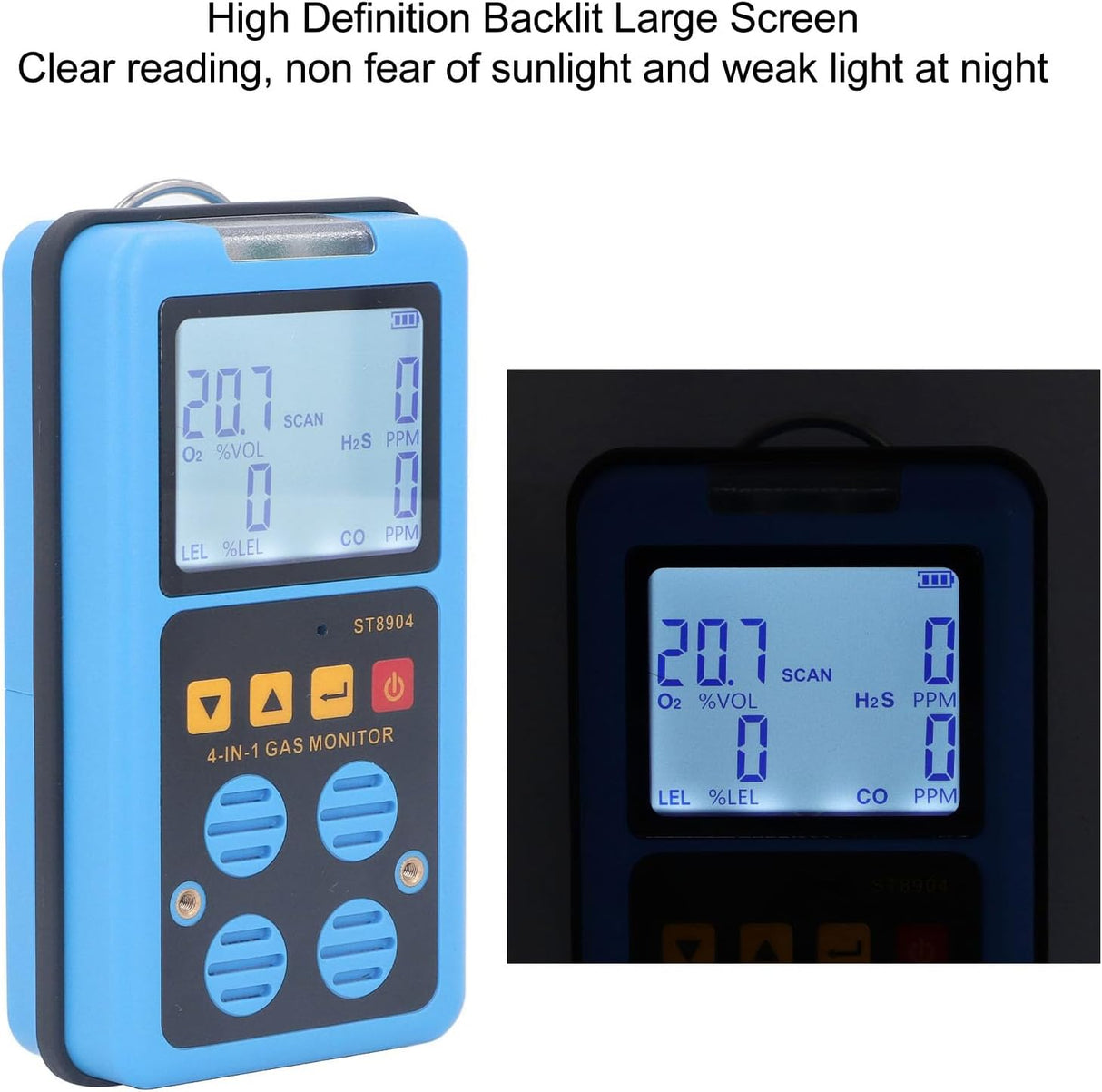 BROLEO Portable 4-Gas Detector (H2S/O2/CO/LEL) with LCD + Alarm