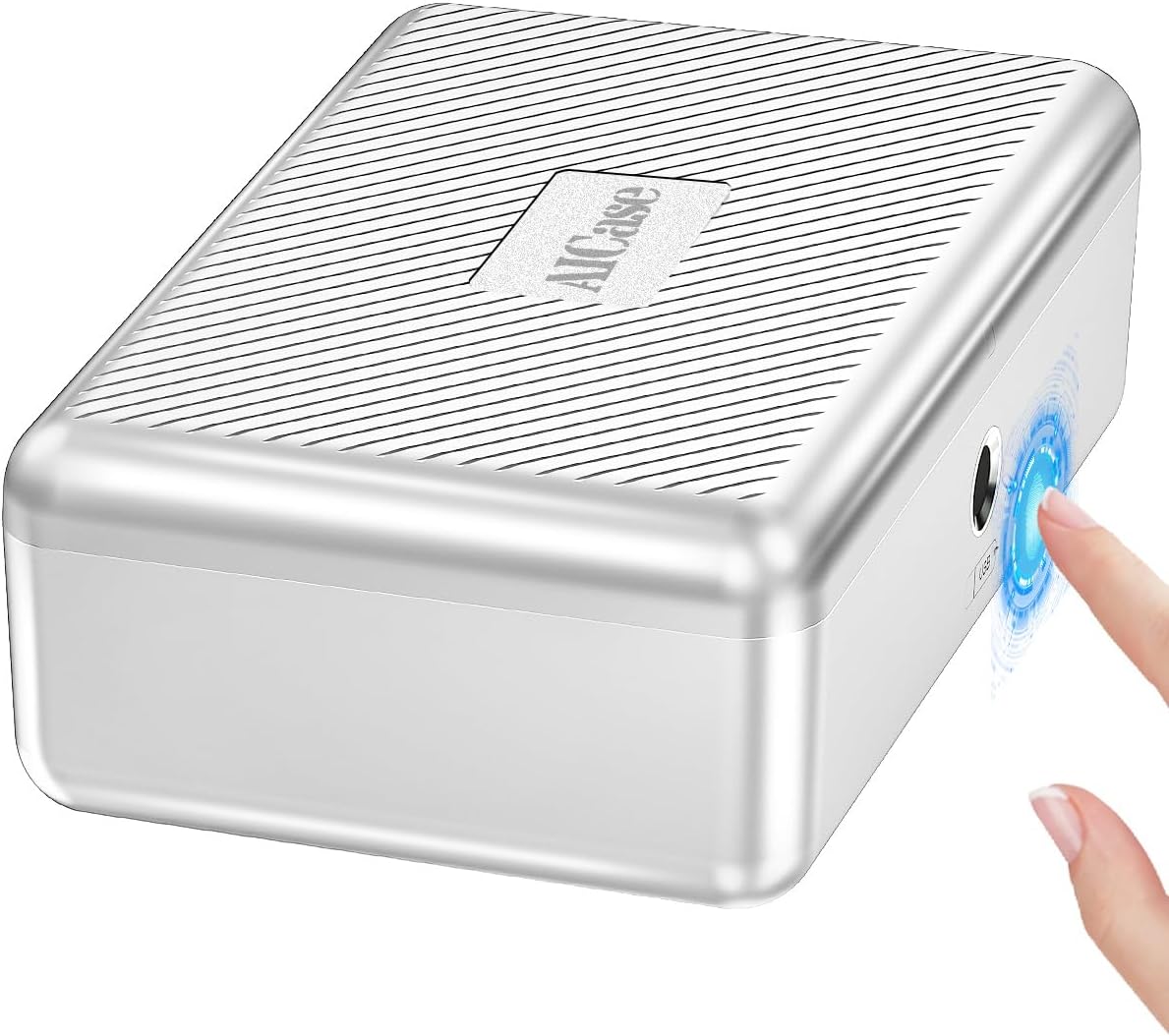 AICase Safe with Biometric Fingerprint Recognition for Travel and Home, Portable Security Box with Fingerprint and Morse Code, Cash Box, Safe Deposit Box, Silver