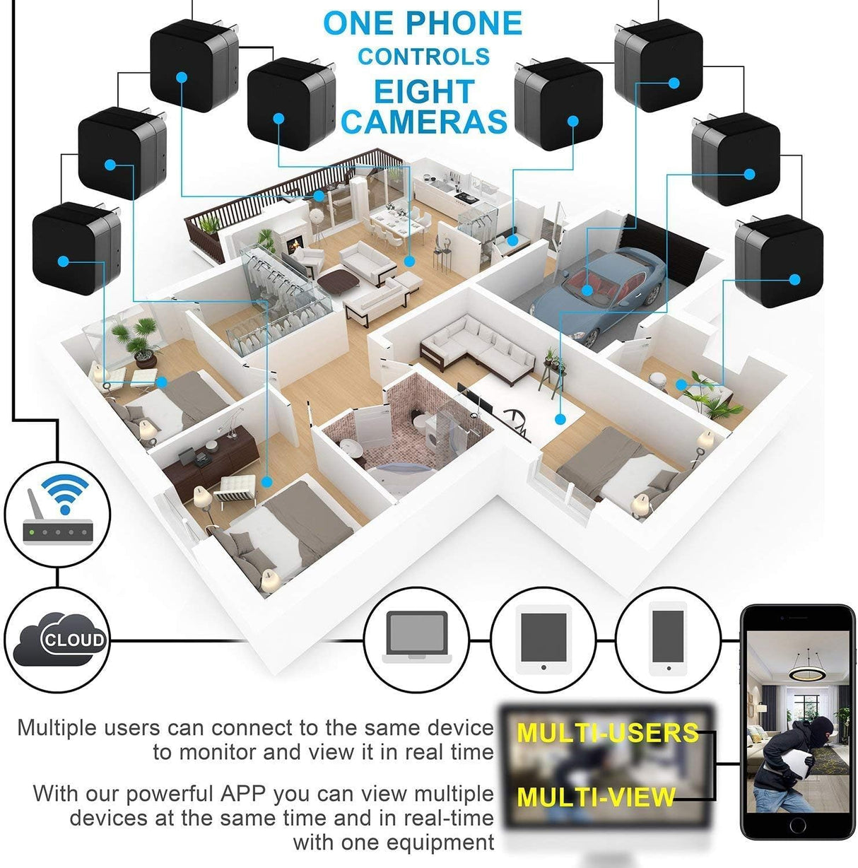 Security 1080P WiFi Camera with USB Charger with Night Vision Indoor Home Security Camera Wireless Baby Moniton Surveillance Security Cam Motion Detection with App