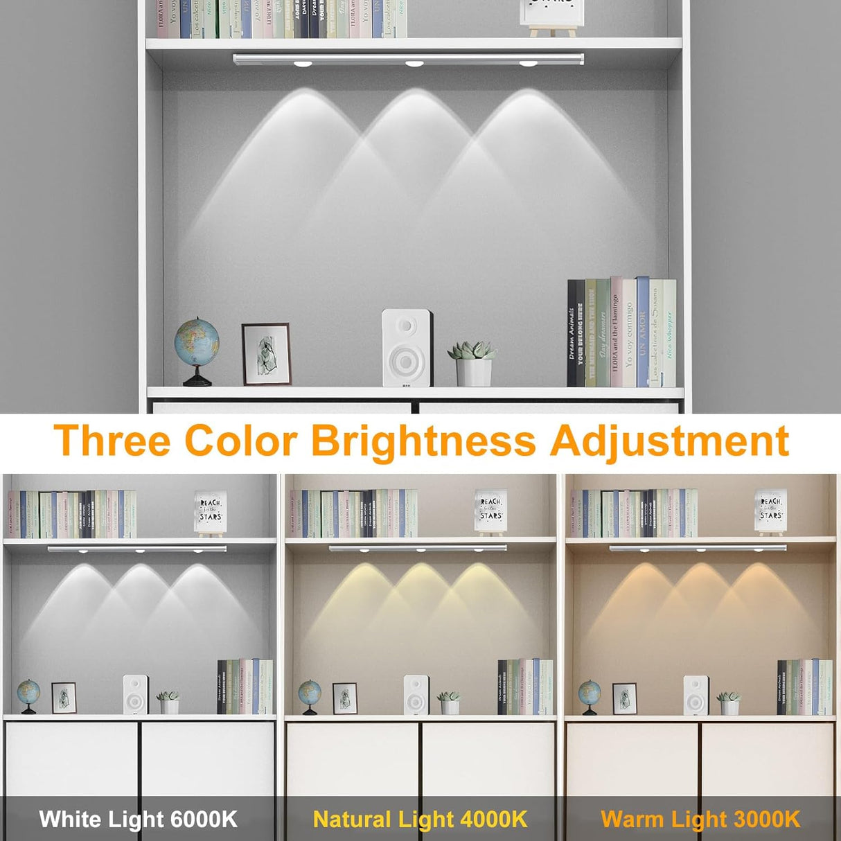 LED Under Cabinet Lighting, Rechargeable Motion Sensor Light Indoor, 3 Color Temperatures, Wireless Magnetic Closet Light for Closets, Kitchen, Bedroom, Hallway, Stairs (2 PCS)