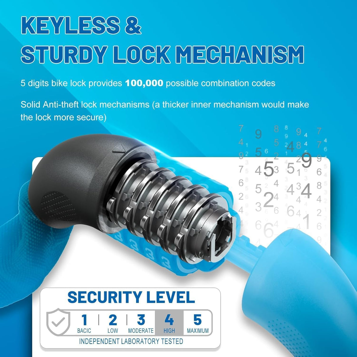 Bike Lock 5-Digit Combination Bike Lock 110CM Anti-Theft Bicycle Lock Resettable Bike Lock Chain for Bicycle, Motorcycle and More