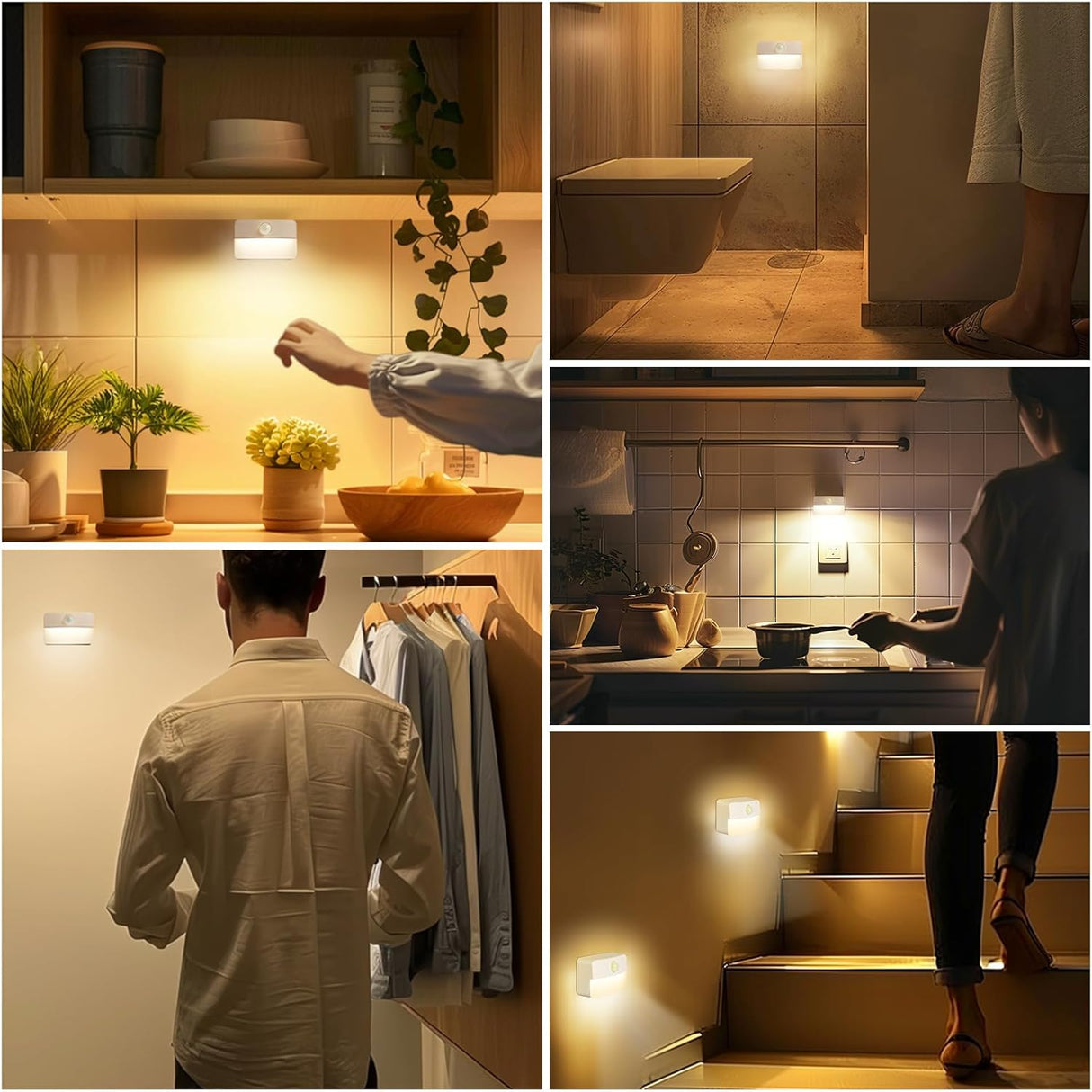 Guankai 8 Pack Motion Sensor Stair Light for Indoor, Battery Operated Closet Lights, Wireless Stick on Anywhere Hallway Lamp, Portable Led Night Lamps for Bedroom Under Cabinet Kitchen