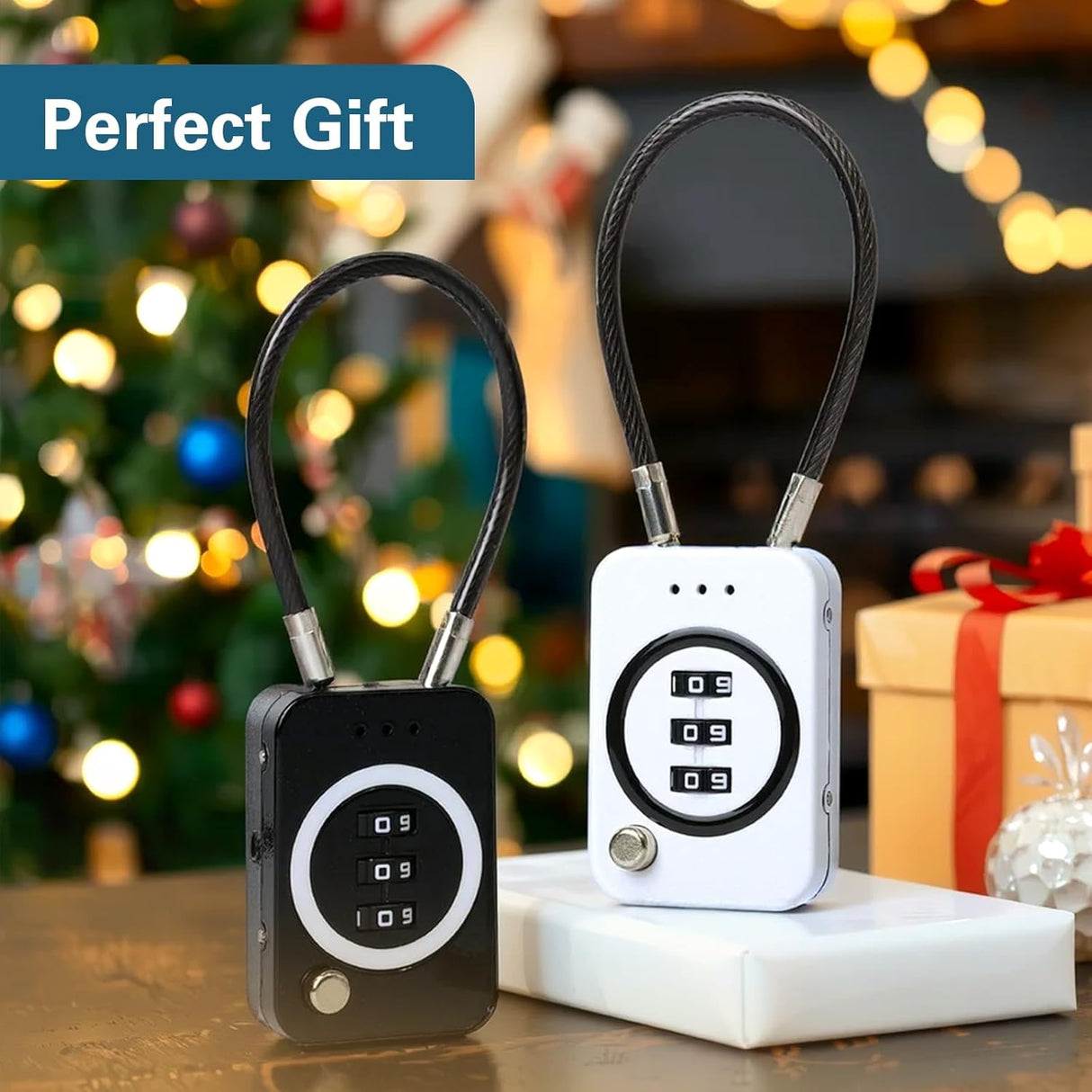 NALACAL 2-Pack Combination Cable Lock with 3-Digit Code, Black/White