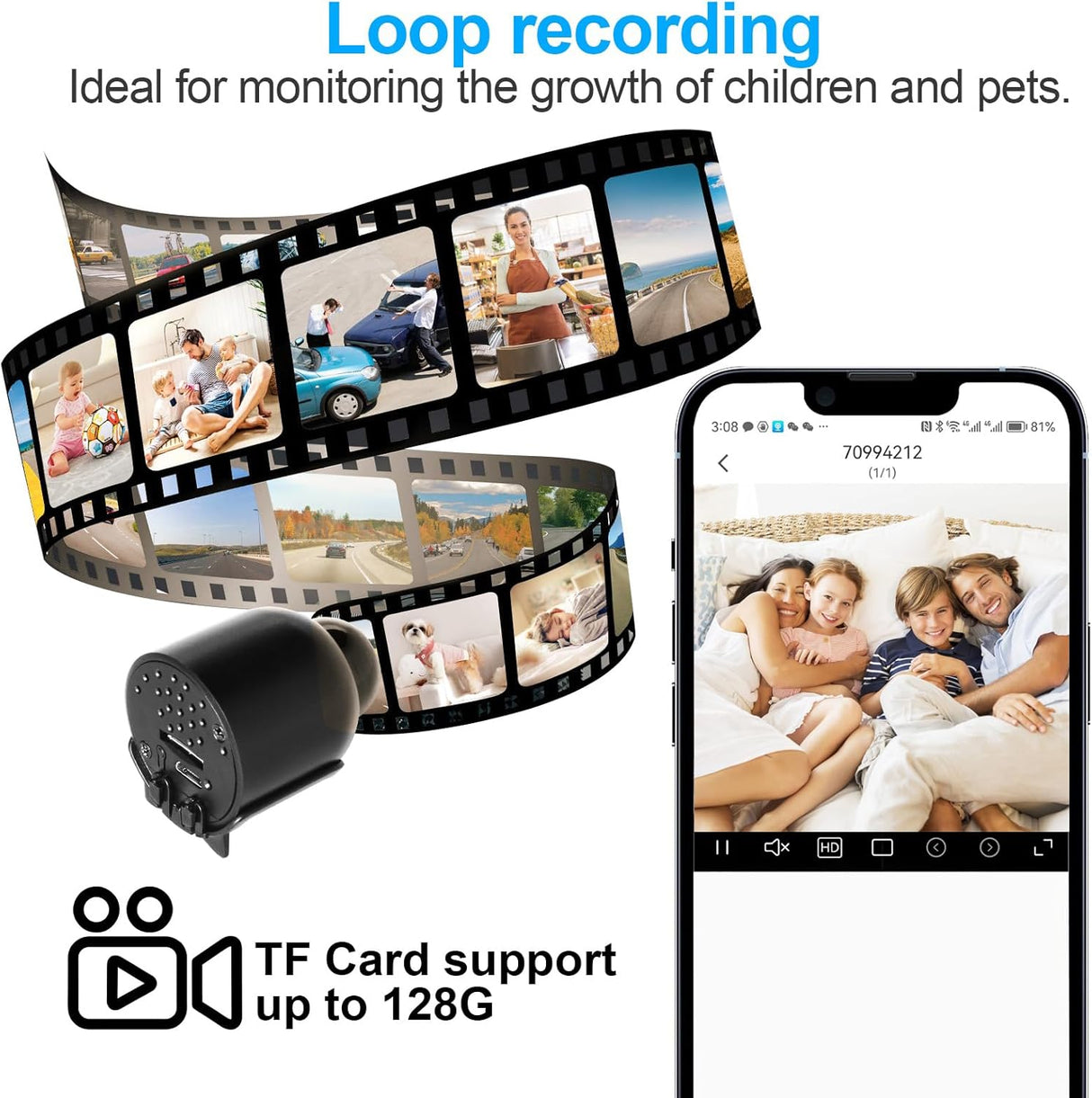 Rettru Mini WiFi Camera 1080P, Concealed, Night Vision, Cloud