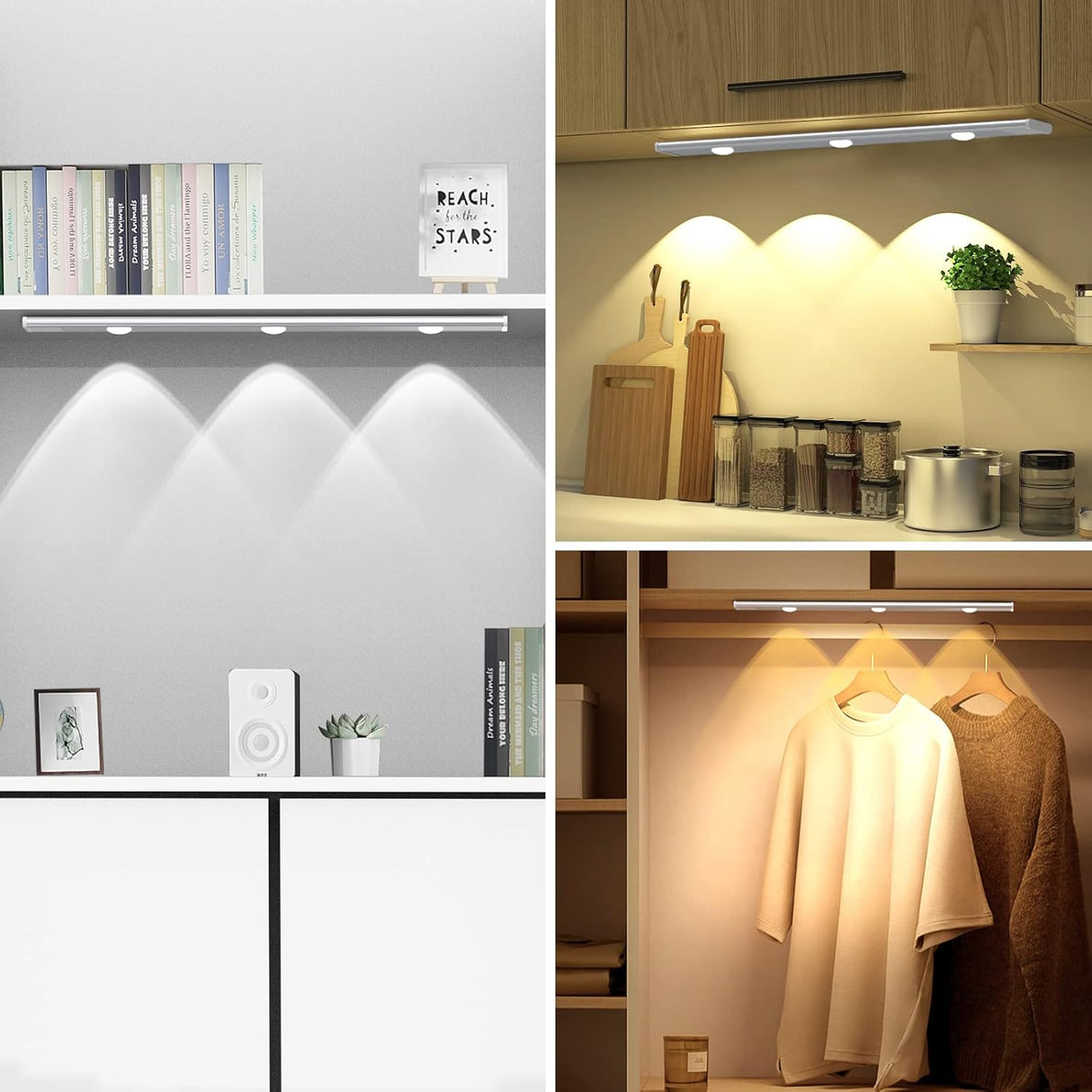 LED Under Cabinet Lighting, Rechargeable Motion Sensor Light Indoor, 3 Color Temperatures, Wireless Magnetic Closet Light for Closets, Kitchen, Bedroom, Hallway, Stairs (2 PCS)