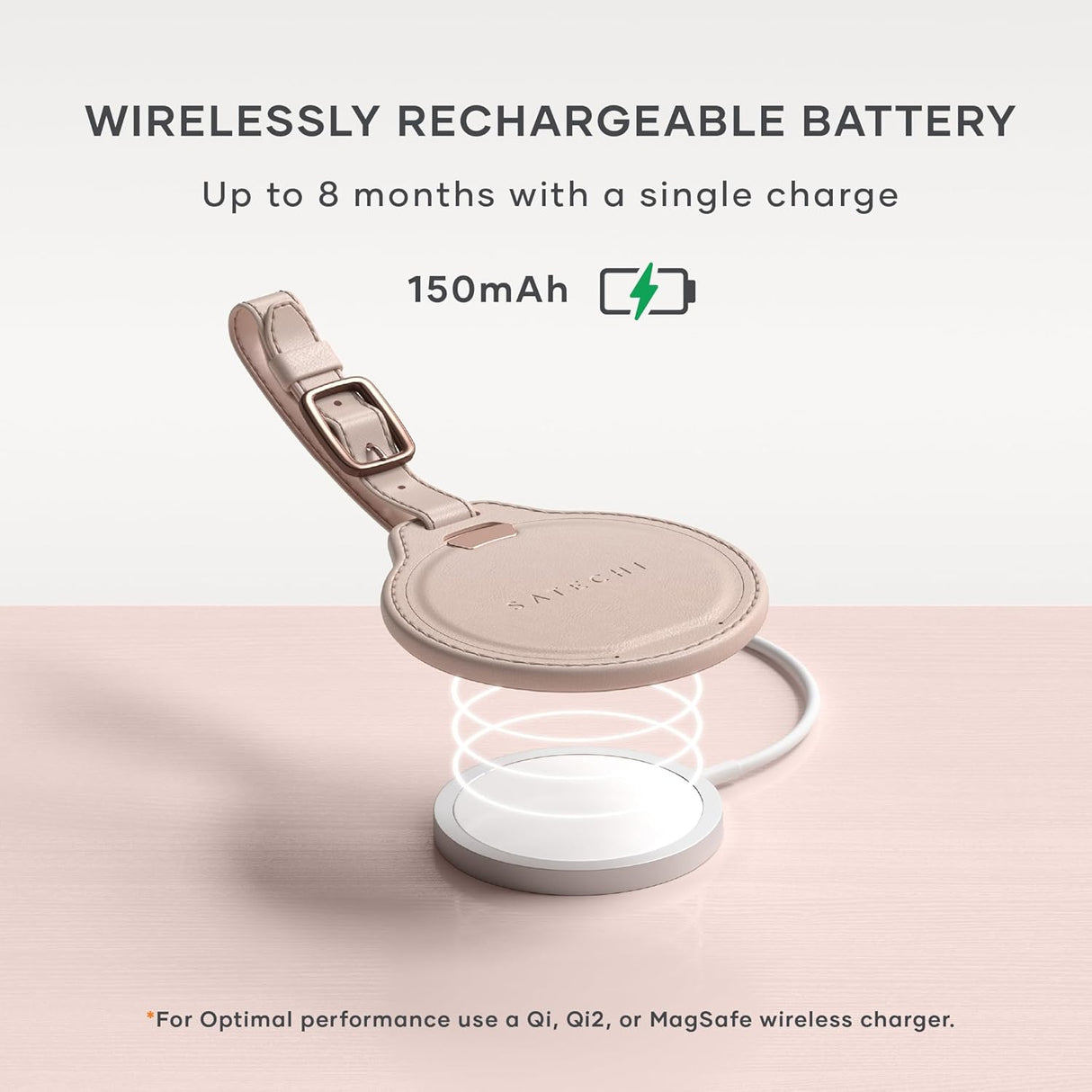 Satechi FindAll Smart Luggage Tag with Find My, TSA-Friendly, Airport Tracking, Left-Behind Alerts, Loud Audible Chime, Wireless Rechargeable, Works with iPhone, iPad, Mac – Desert Rose