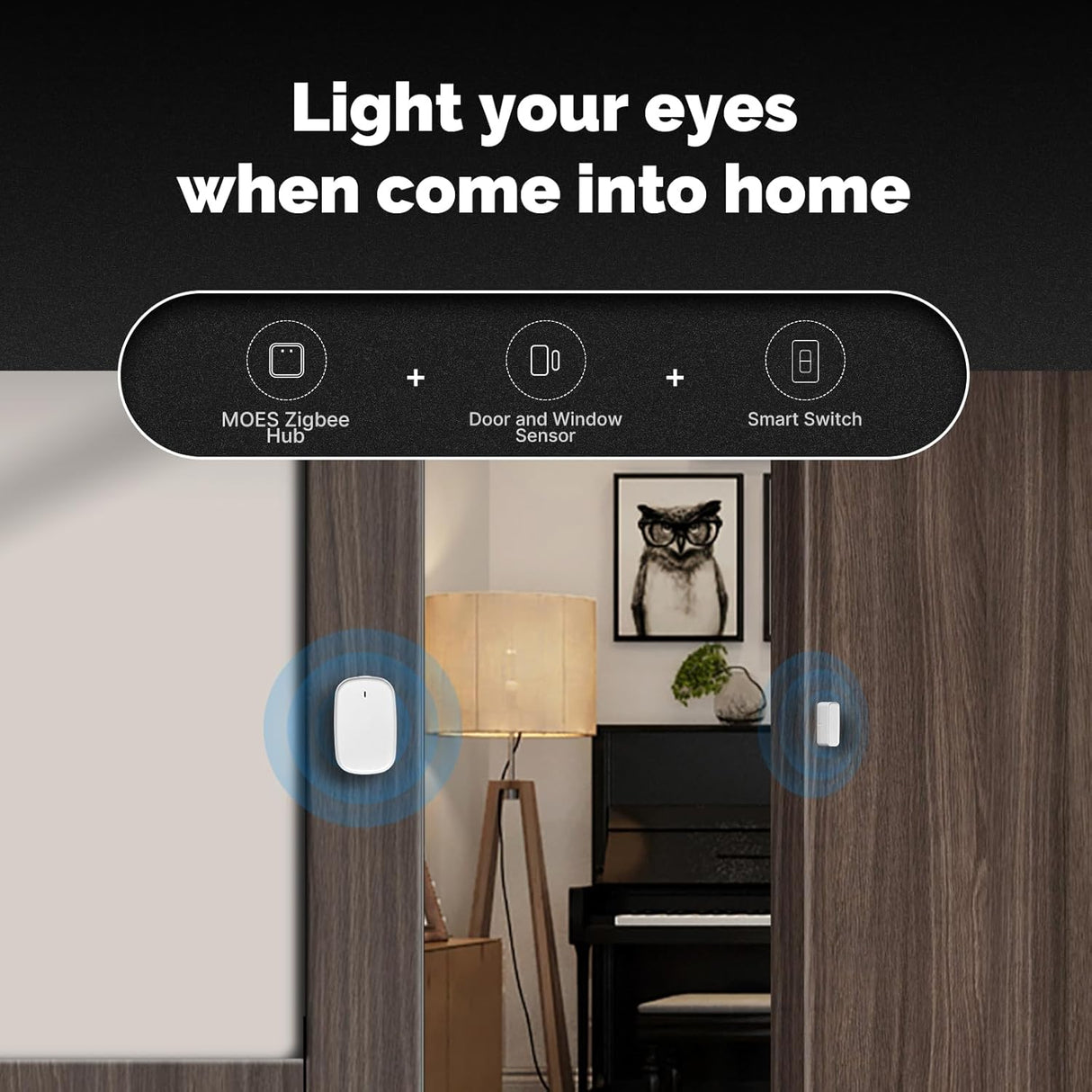 MOES Smart Door and Window Sensor, Wireless Detector for Alarm System and Home, Compatible With Smart Life/MOES APP, Works With Alexa Google Home Voice Control, Requires ZigBee Gateway