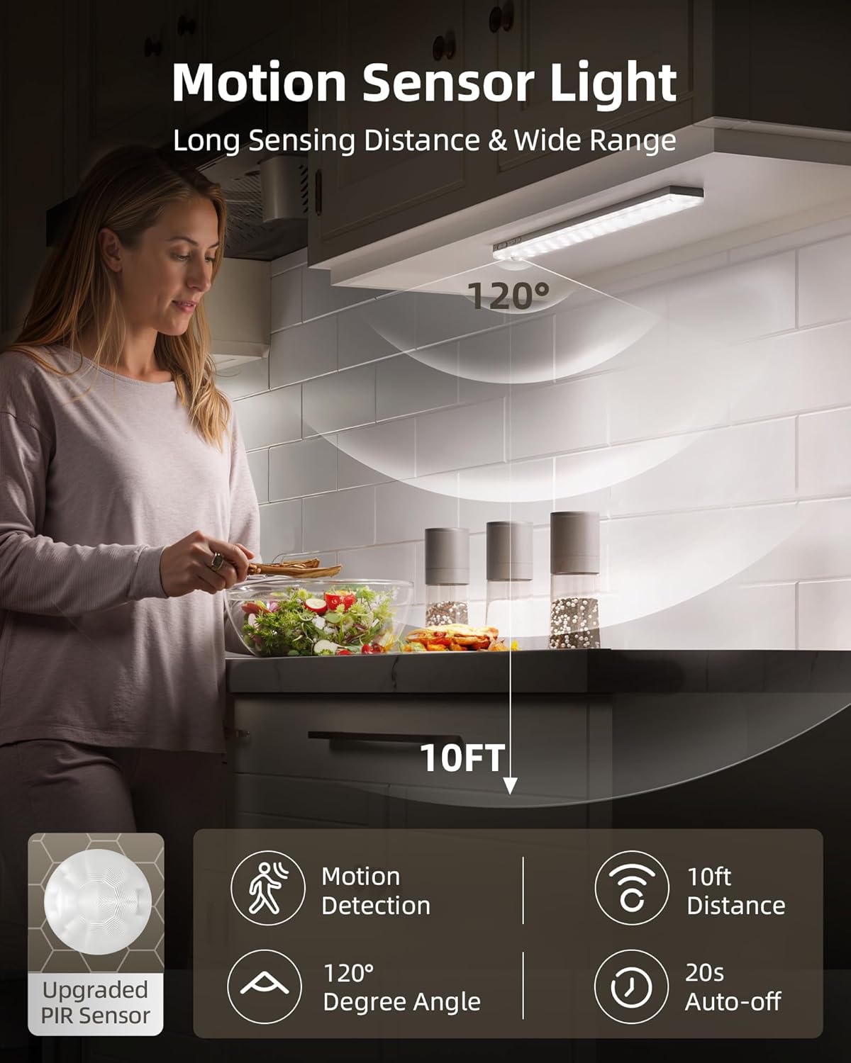 EZVALO 6-Pack Under Cabinet Lighting with Charging Station, Rechargeable Motion Sensor Lights, 3 Color Temps, Dimmable 62 LED Wireless Motion Activated Cabinet Lights with Remote for Kitchen,Pantry