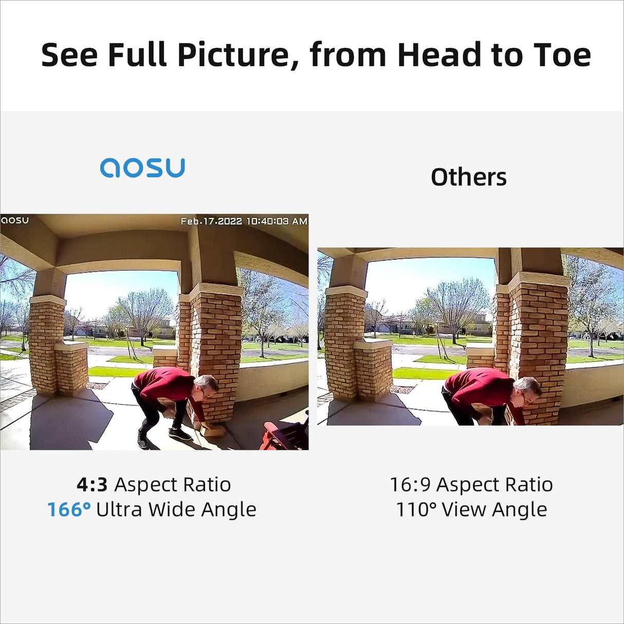 aosu Doorbell with Camera, 2K Video Doorbell, Encrypted Storage Bell Camera with AI Person Detection with AI, Battery Operated, Works with Alexa