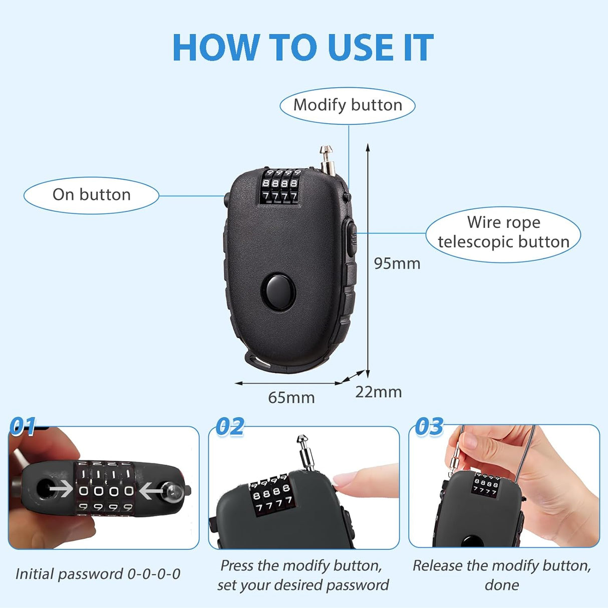4-Digit Combination Padlock with Flexible Cable, Mini Heifer-Shaped Lock for Luggage, Suitcase, Laptop, Bike, Stroller, Toolbox, Locker, Safety Pad Lock for Travel Security