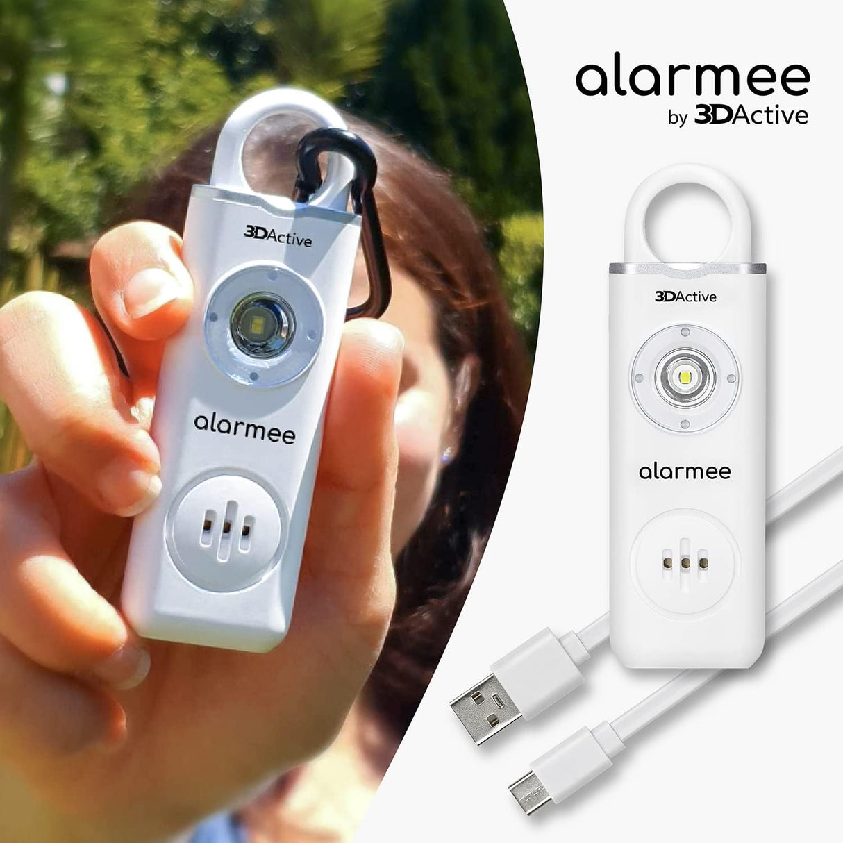 3DActive Alarmee Rechargeable Personal Safety Alarm for Self Defense, Women, Teens and Elderly, Pocket Size 130dB Loud Siren with LED Light