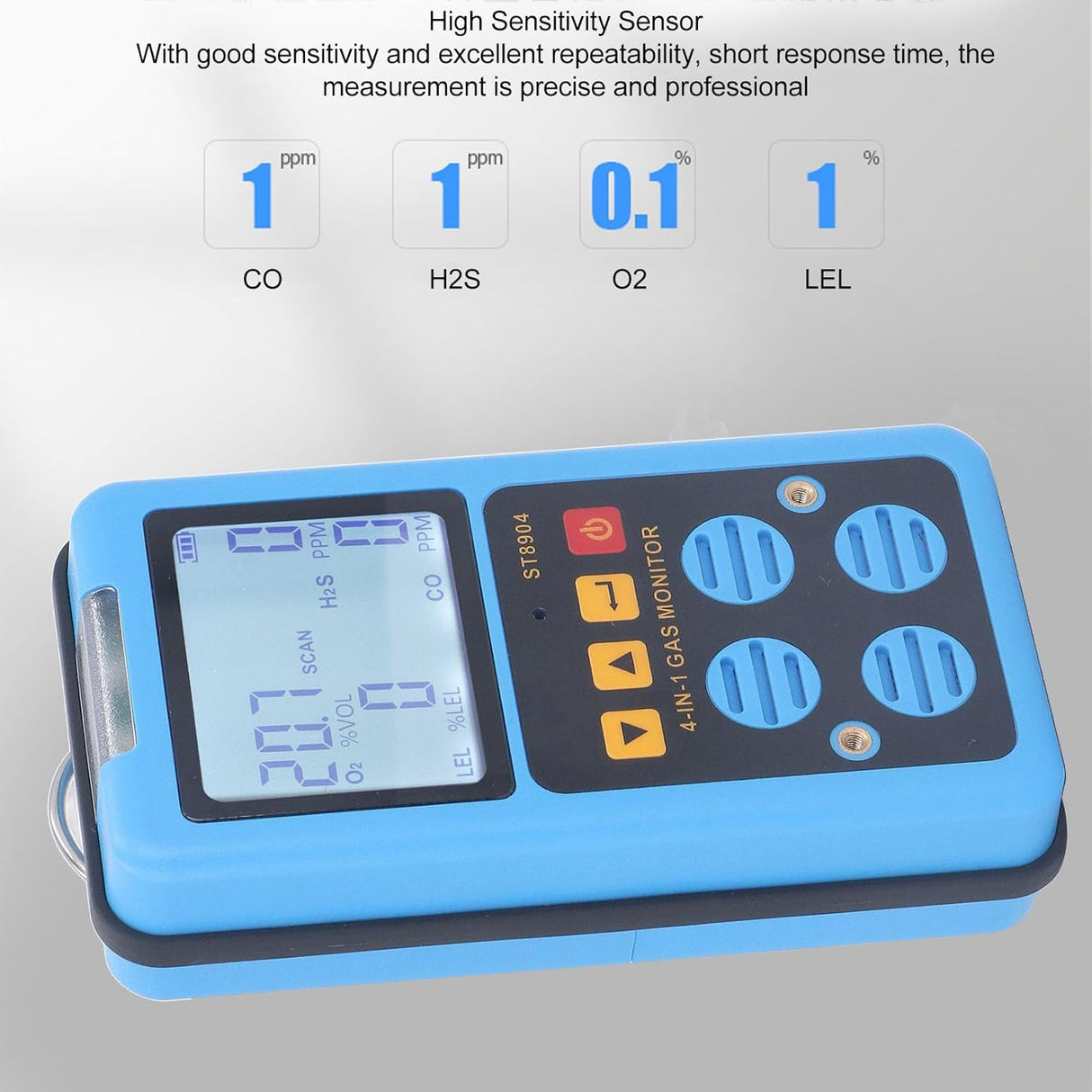 BROLEO Portable 4-Gas Detector (H2S/O2/CO/LEL) with LCD + Alarm