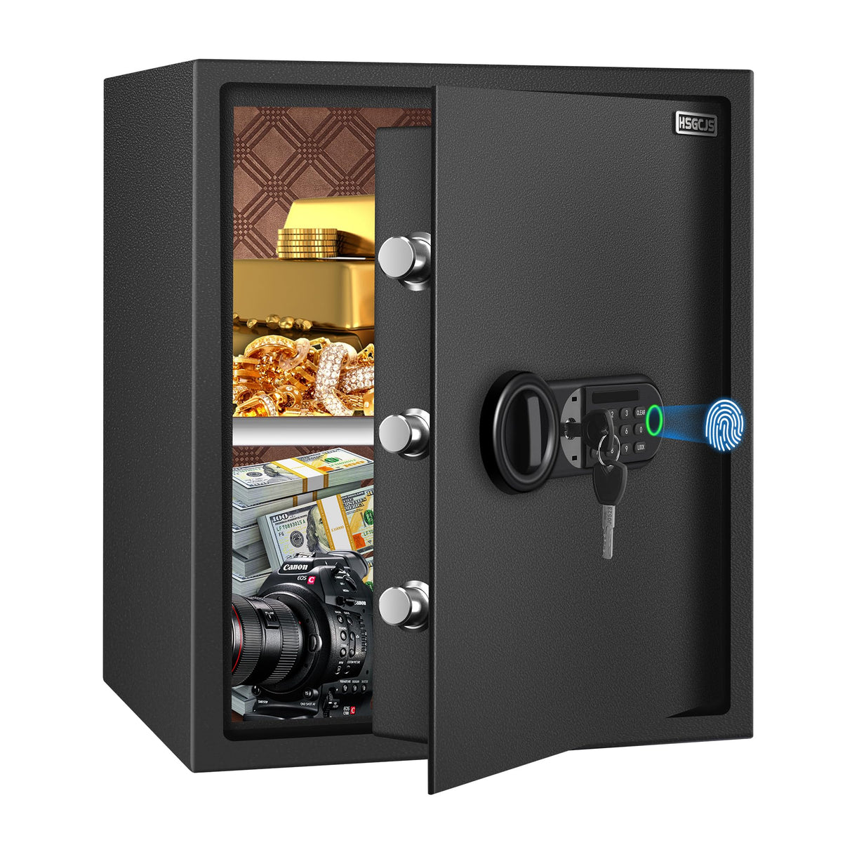 HSGCJS Fingerprint Safe - 1.2 Cubic Feet,Biometric Fingerprint Home Safe Box with Digital Keypad,Security Safe with Induction Light and Leather, Money Box for Jewelry Cash Document Valuables
