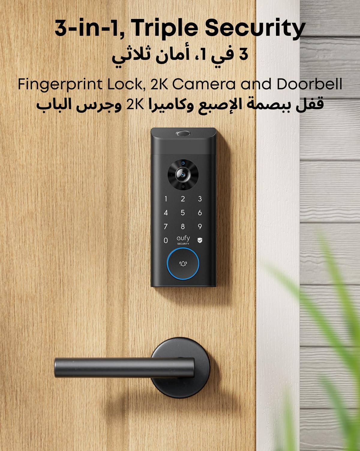 eufy Security Video Smart Lock E330, 3-in-1 Camera+Doorbell+Fingerprint Keyless Entry Door Lock, WiFi Door Lock,App Remote Control,2K HD,Doorbell Camera,No Monthly Fee