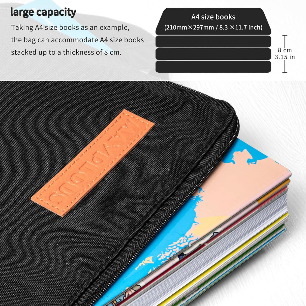 A4 Document Bag Portable File Organiser Bag Zip Portfolio Folder File Wallet with Handle File Carrying Case Large Document Holder Bag for Office School Business Travel Conference 37x27cm (Crow)