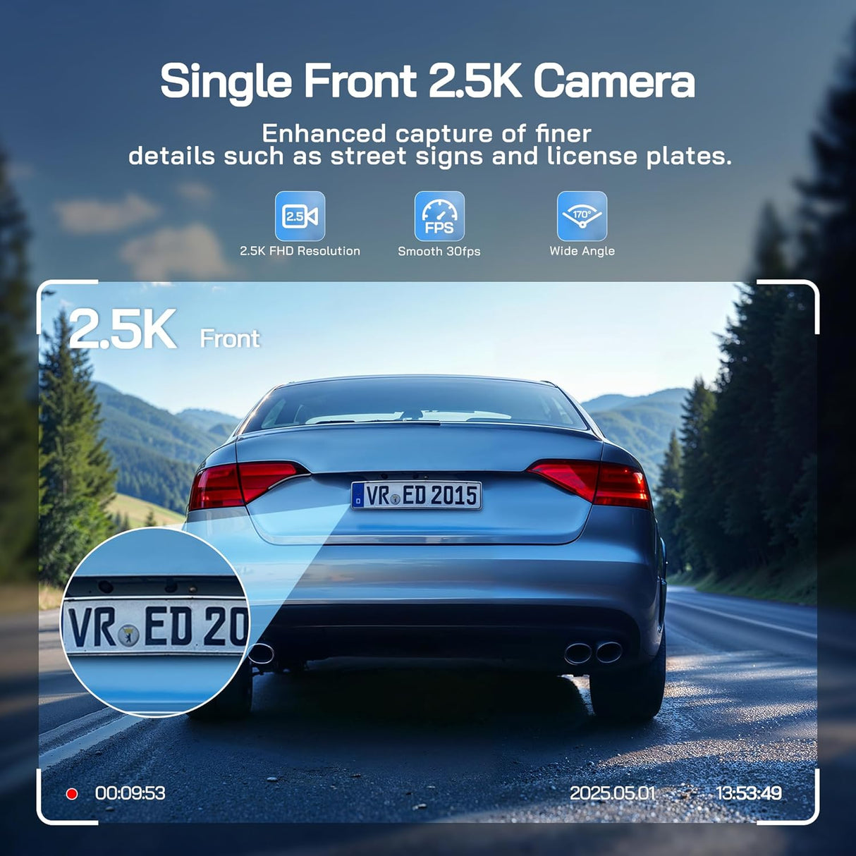 WOLFANG Dash Cam Front, 1440P Mini WiFi DashCam for Cars, 2ââ IPS Car Camera with SD Card, Dash Cam with Parking Monitor, Night Vision, WDR, 170° Wide Angle, G-Sensor, Loop Recording, APP Control