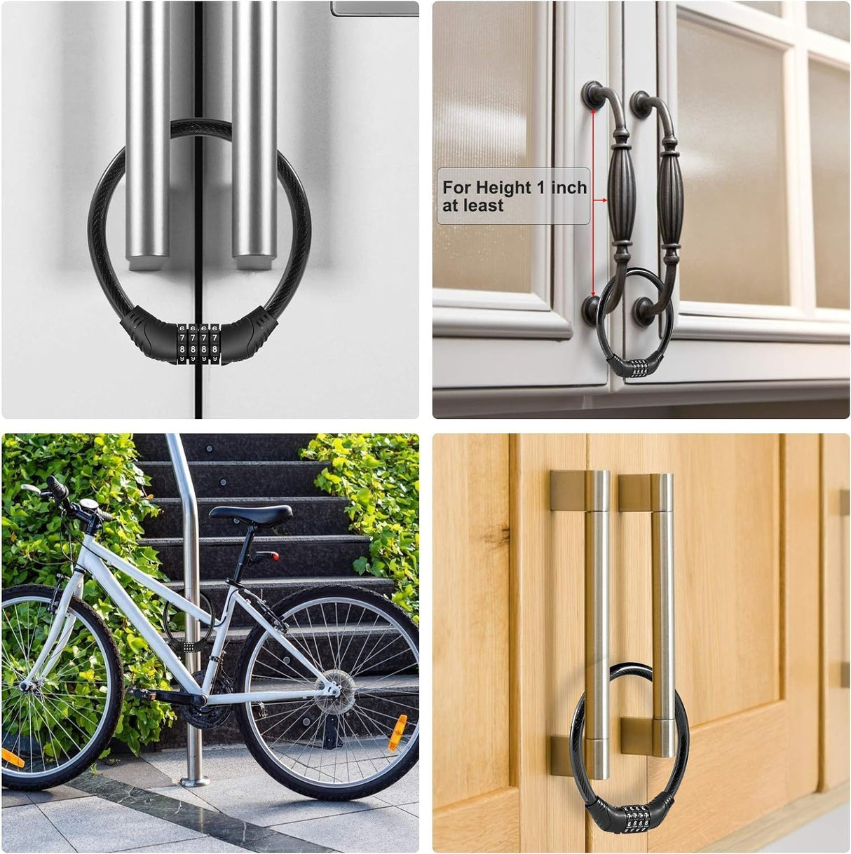 ALMEKAQUZ Refrigerator Lock, 4 Digit Combination, Sturdy Multifunctional, French Door, Cabinet, Bike Stroller, Stainless Steel