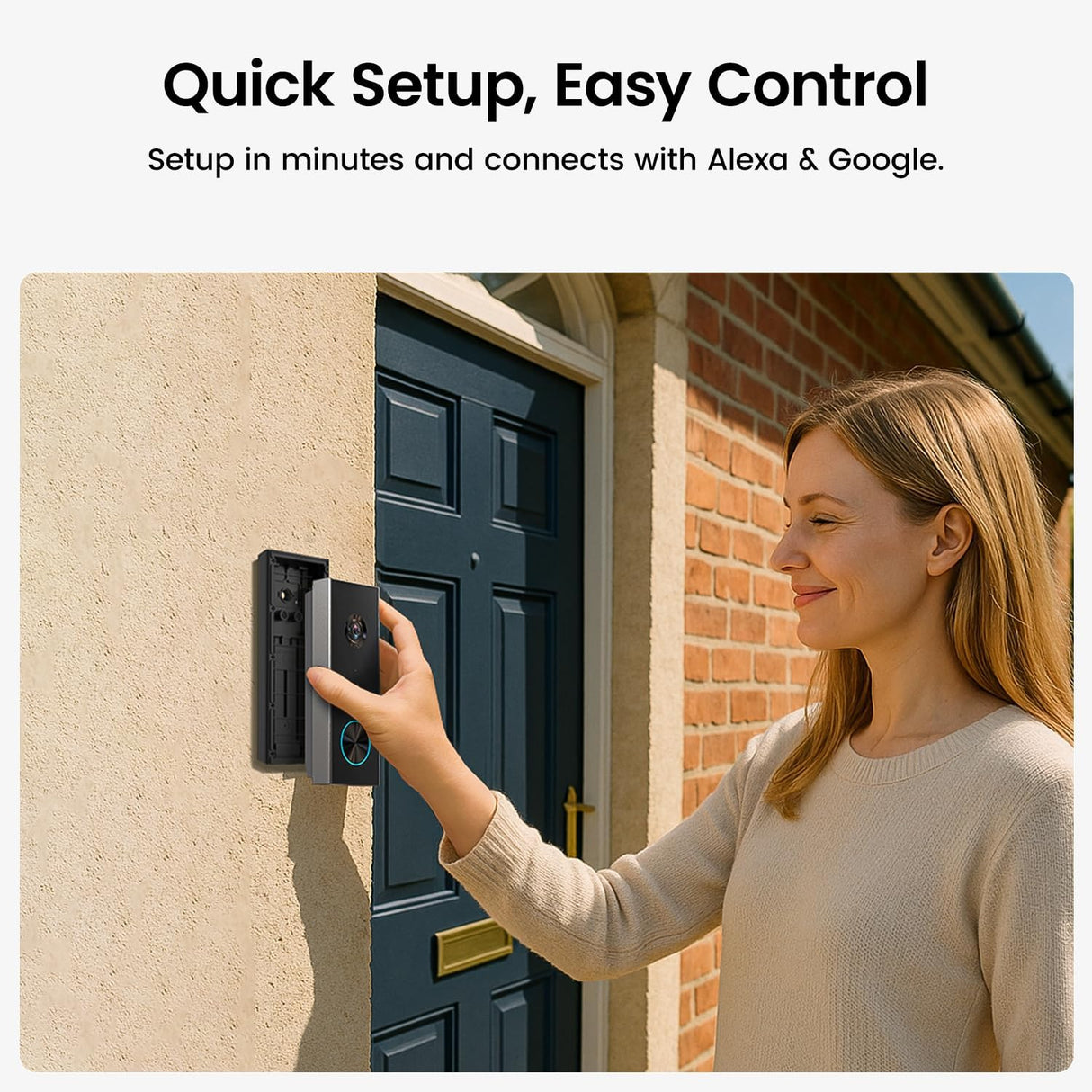 aosu Doorbell with Camera, 2K Video Doorbell, Encrypted Storage Bell Camera with AI Person Detection with AI, Battery Operated, Works with Alexa