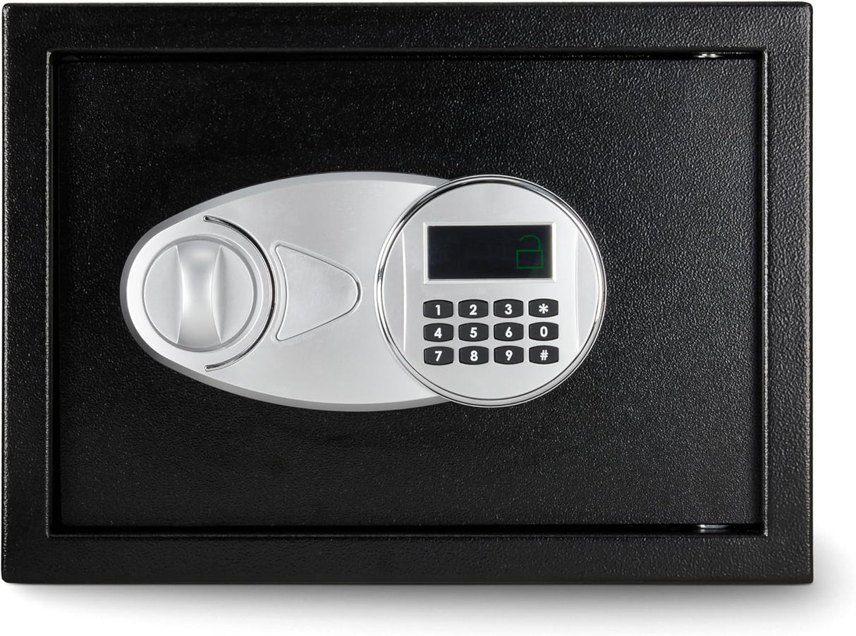 Amazon Basics Steel Security Safe with Digital Keypad - Secure Money, Cash, Jewelry, ID Documents, 14 Litres, 35 cm W x 35 cm D x 25 cm H, Black