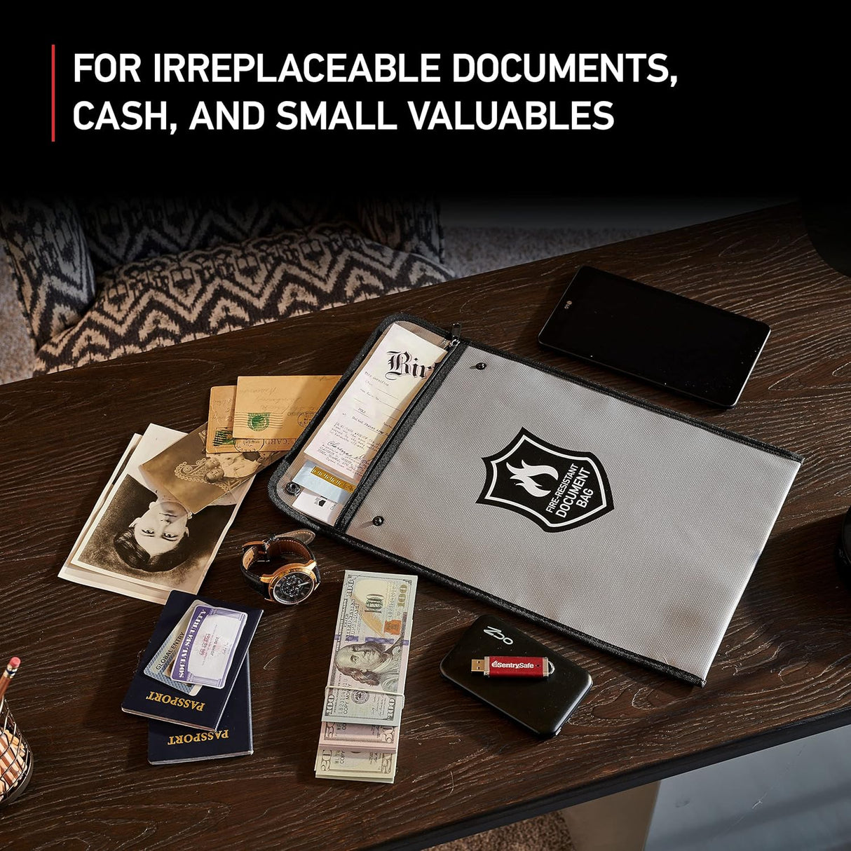 SentrySafe Fire and Water Resistant Bag with Zipper for Documents