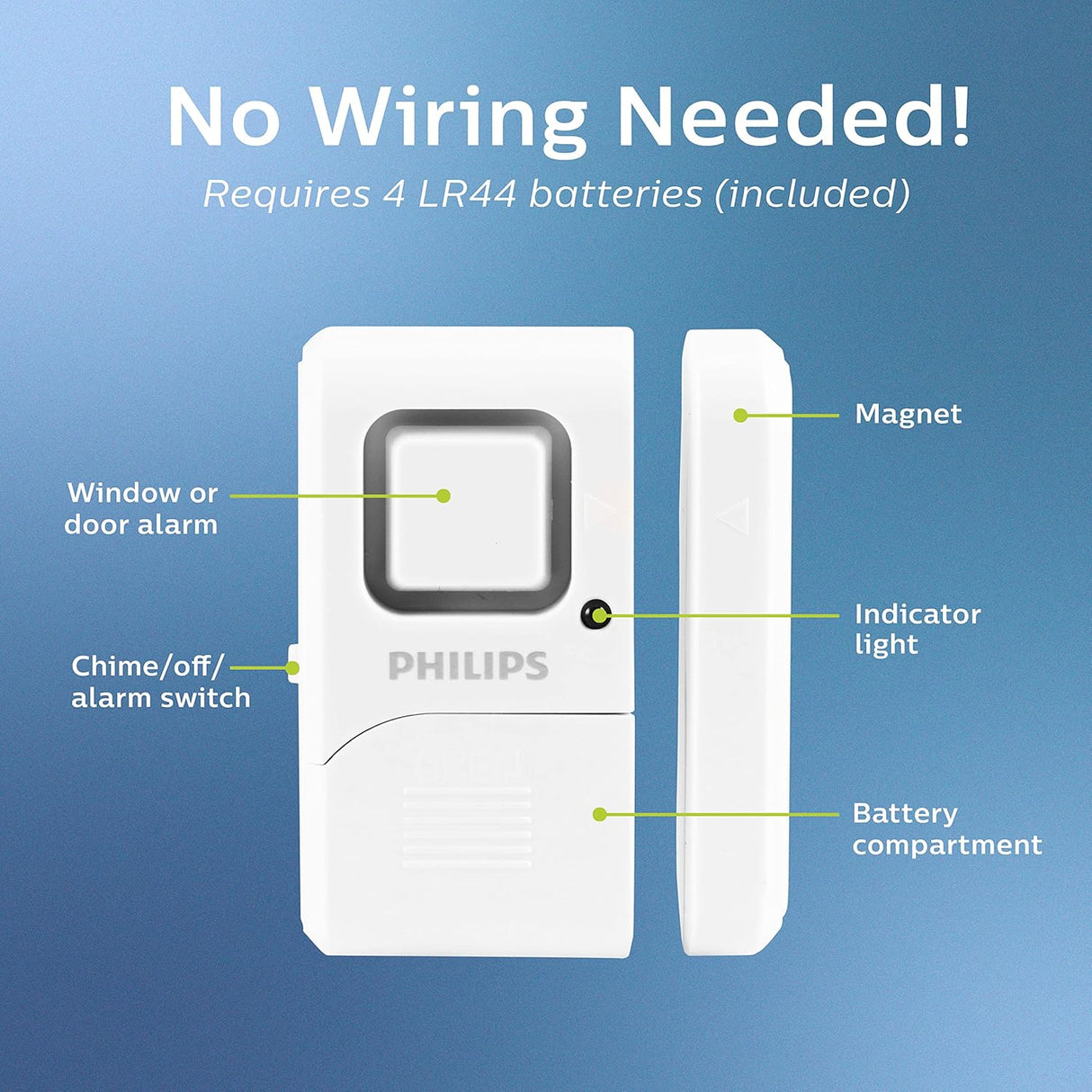 Philips Personal Security Window and Door Alarm, 4 Pack, DIY Protection, Burglar Alert, Wireless, Chime/Alarm, Easy Installation, Ideal for Home, Garage, Apartment, RV and More, LRM3320W/27