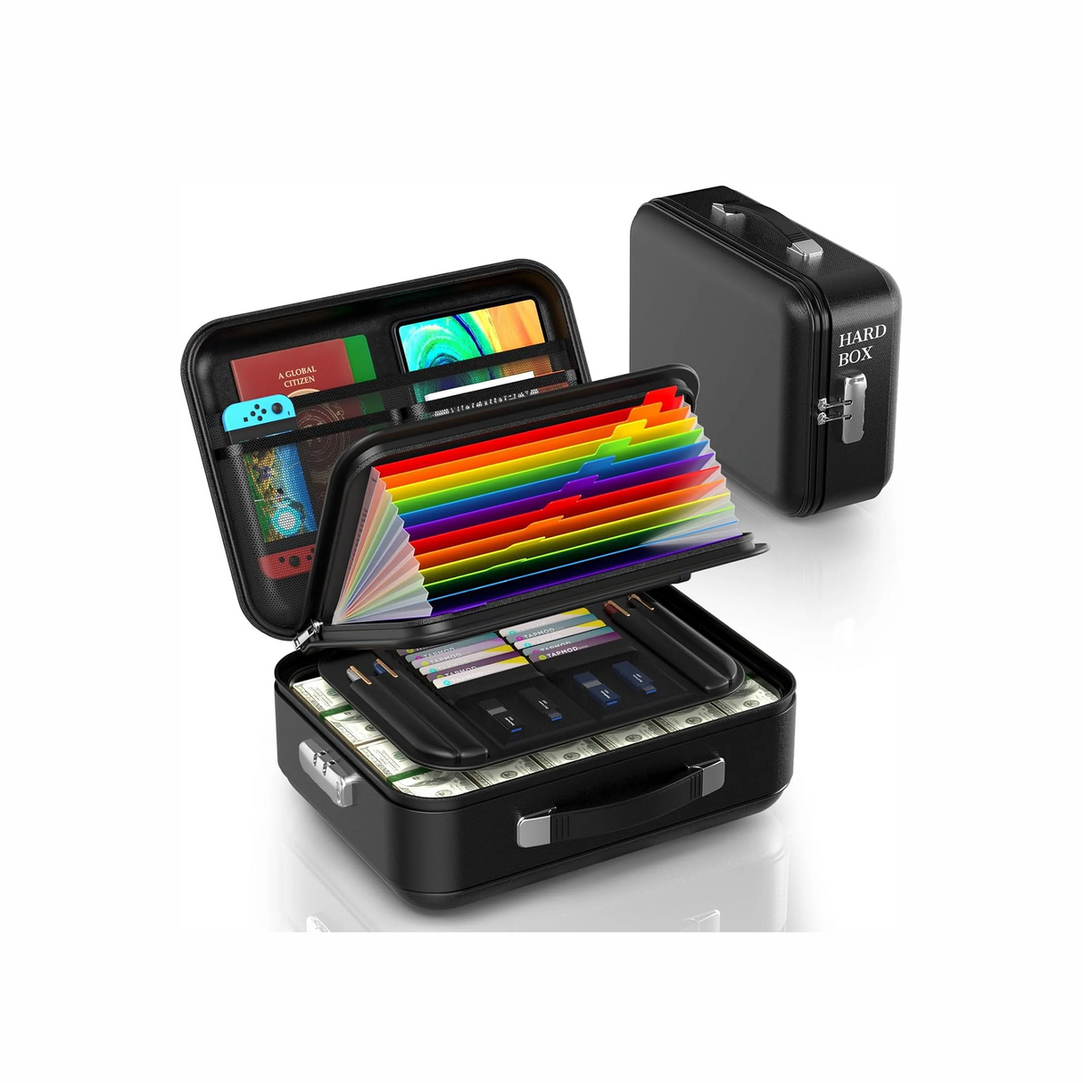 Fireproof & Waterproof Document Box with Lock, Hard-Shell, Black