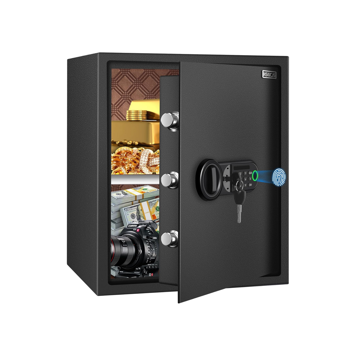 HSGCJS Fingerprint Home Safe with Keypad & Interior Light