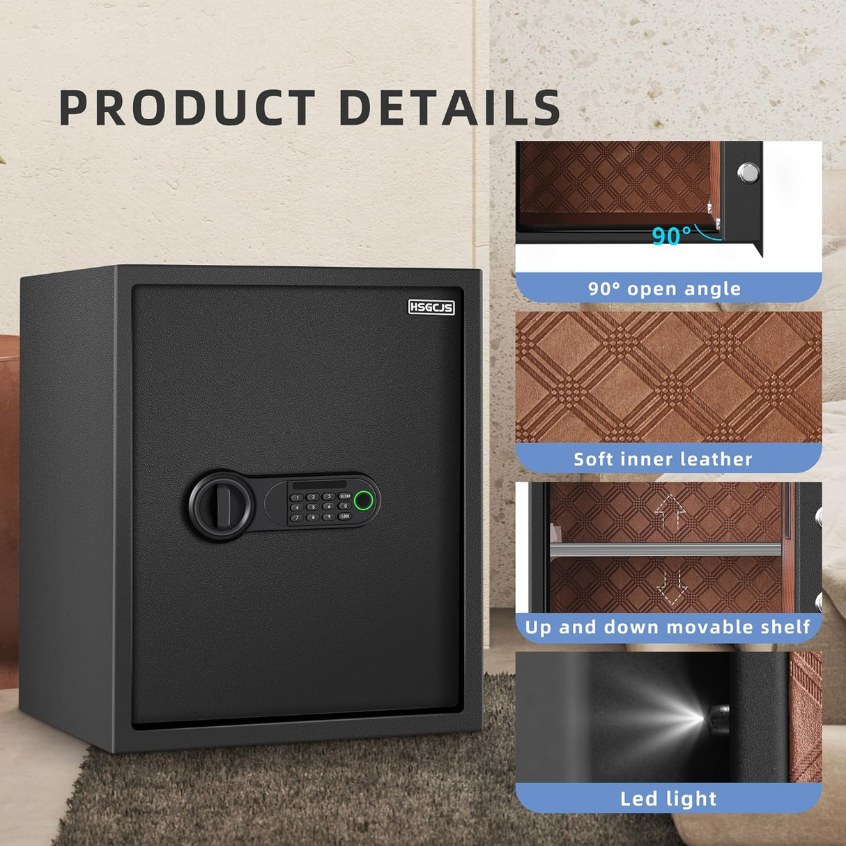 HSGCJS Fingerprint Home Safe with Keypad & Interior Light