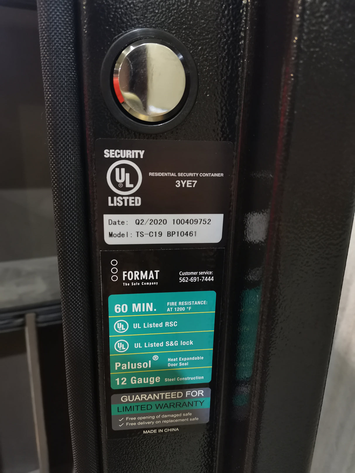 Format Gun Safe DL19 – 60 Min Fire Rated, S&G Electronic Lock, Black