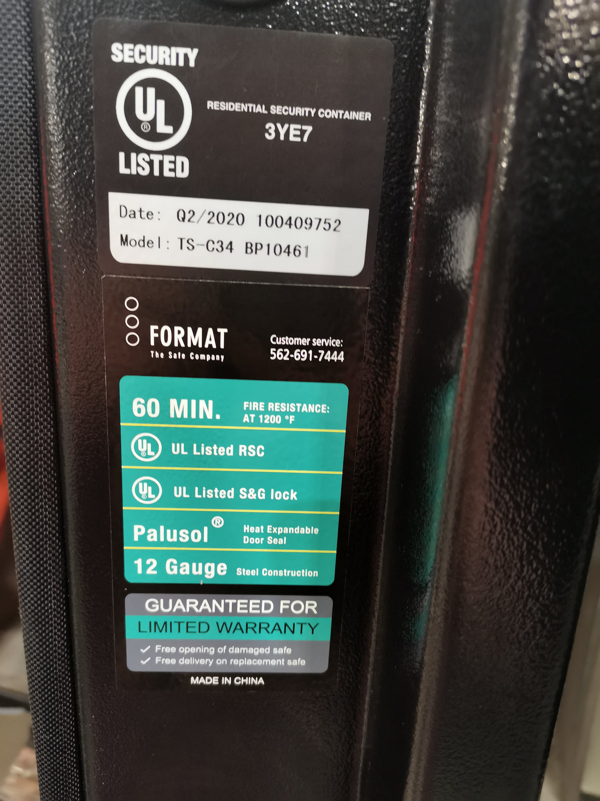 Format Gun Safe DL34 – 60 Min Fire Rated, S&G Electronic Lock, Black