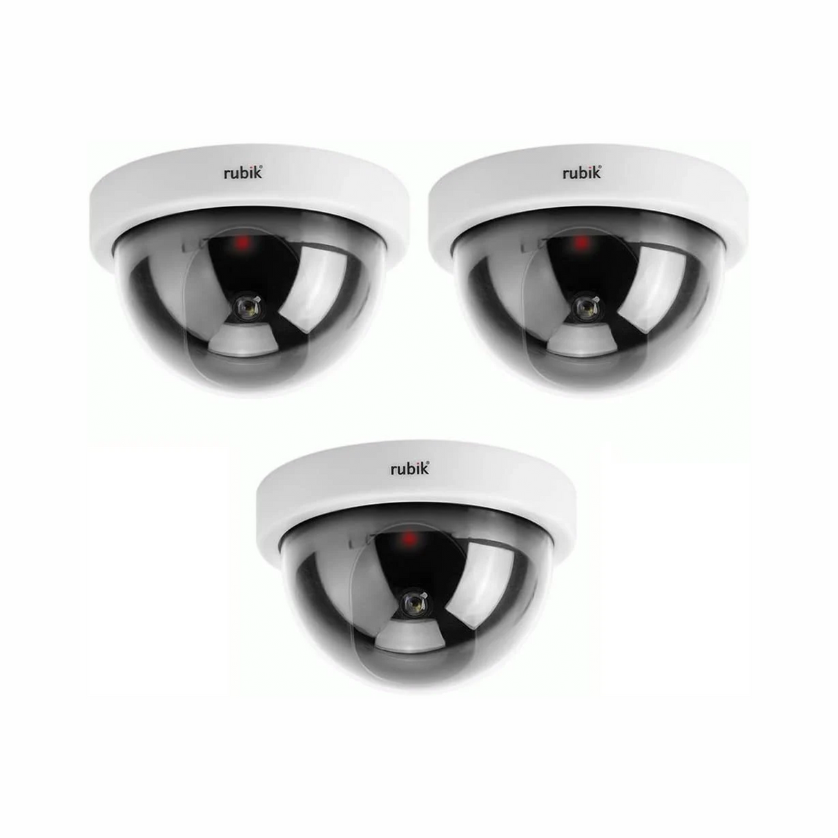 Rubik 3pc Dummy CCTV Dome Camera with Red LED Light