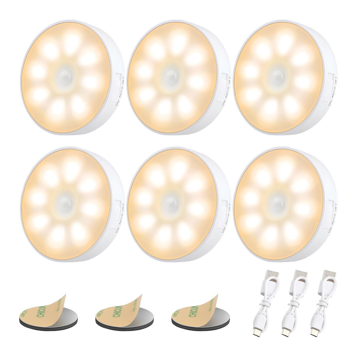 8 LEDs Rechargeable Motion Sensor Light, Cordless LED Night Light with USB Cables and Magnetic Patch, Wireless Wall Lamp for Stair