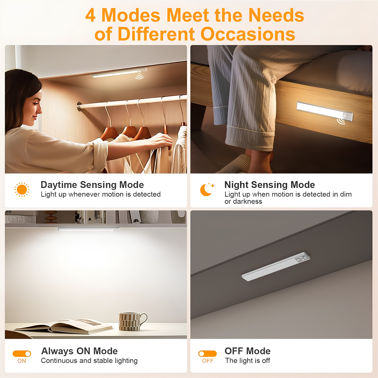 Gritin Under Cabinet Kitchen Lights Rechargeable 2 Pack-3 Color Temps | 5 Level Brightness, Super Bright,4 Modes,Motion Sensor