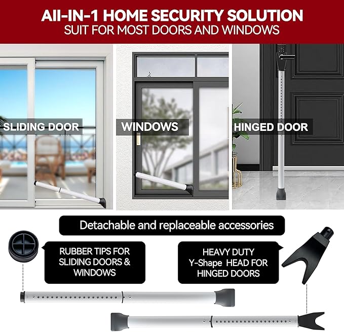 AceMining Upgraded Door Security Bar & Sliding Patio Bar, Heavy Duty Stoppers Adjustable Jammer, Apartment, Travel (1 Pack,White)